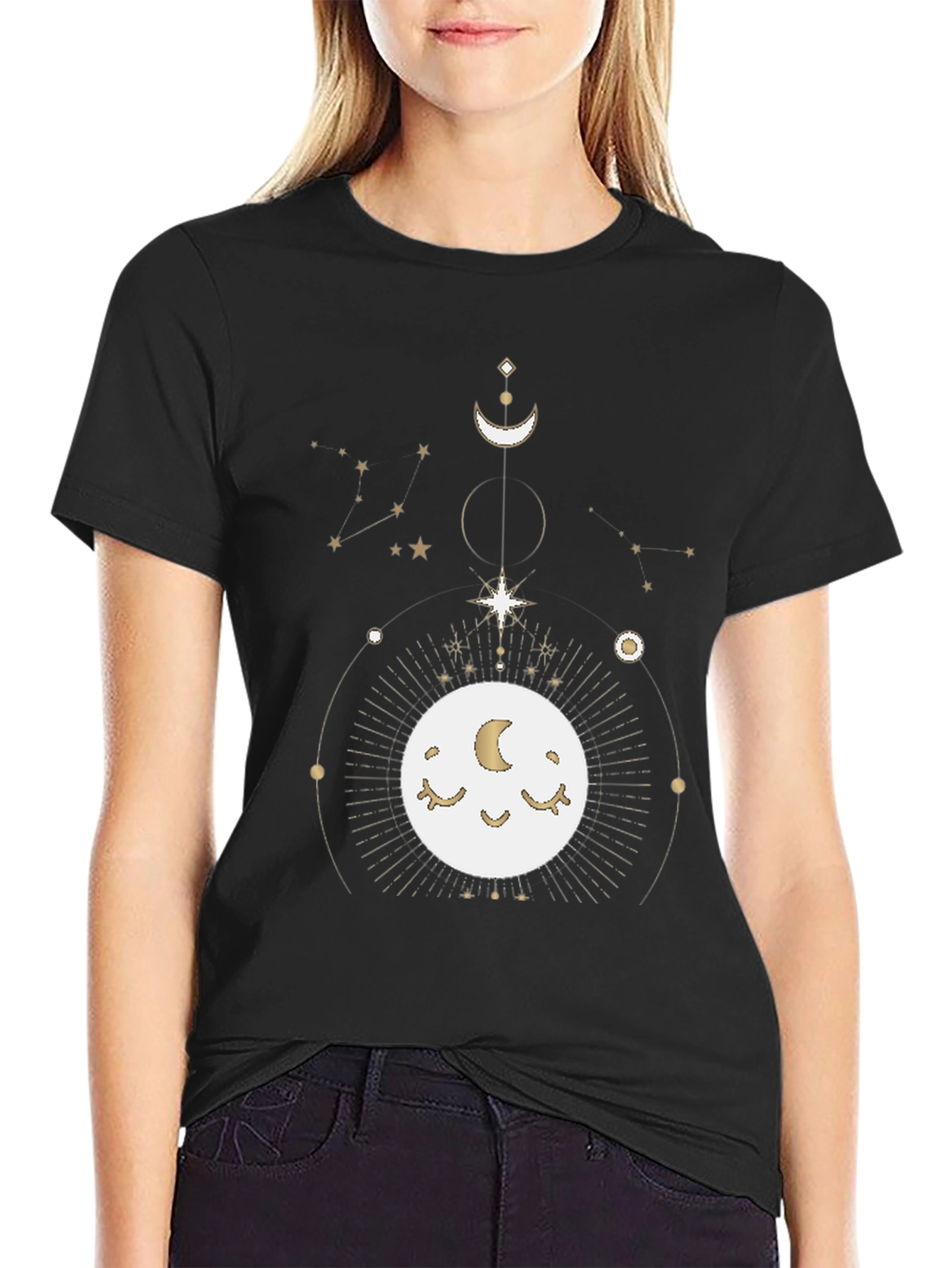 Celestial Moon Graphic Black T-Shirt