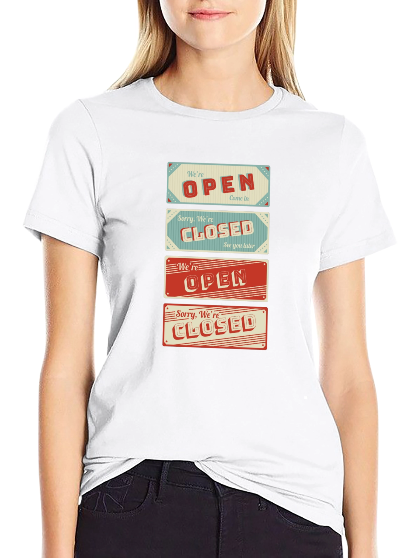 Open/Closed Sign T-Shirt - Novelty Graphic Tee