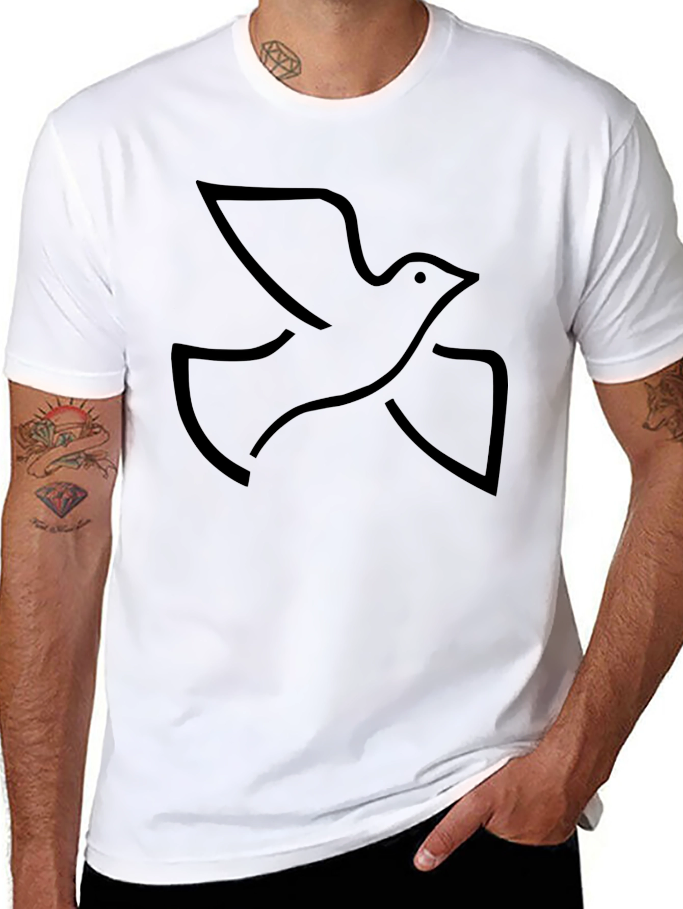Black Graphic Tee - Minimalist Dove Design