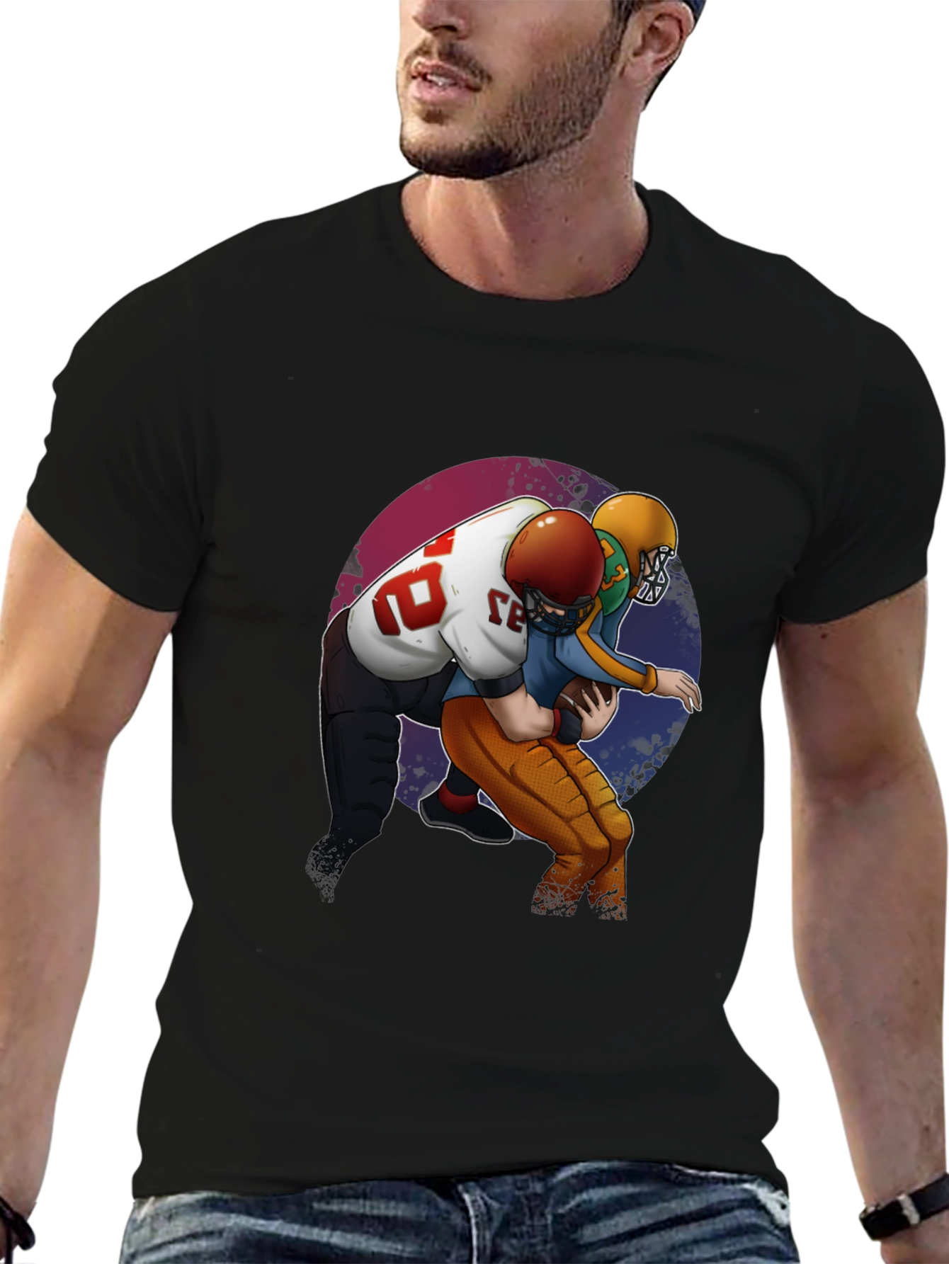 Football Players T-Shirt - Black Graphic Tee