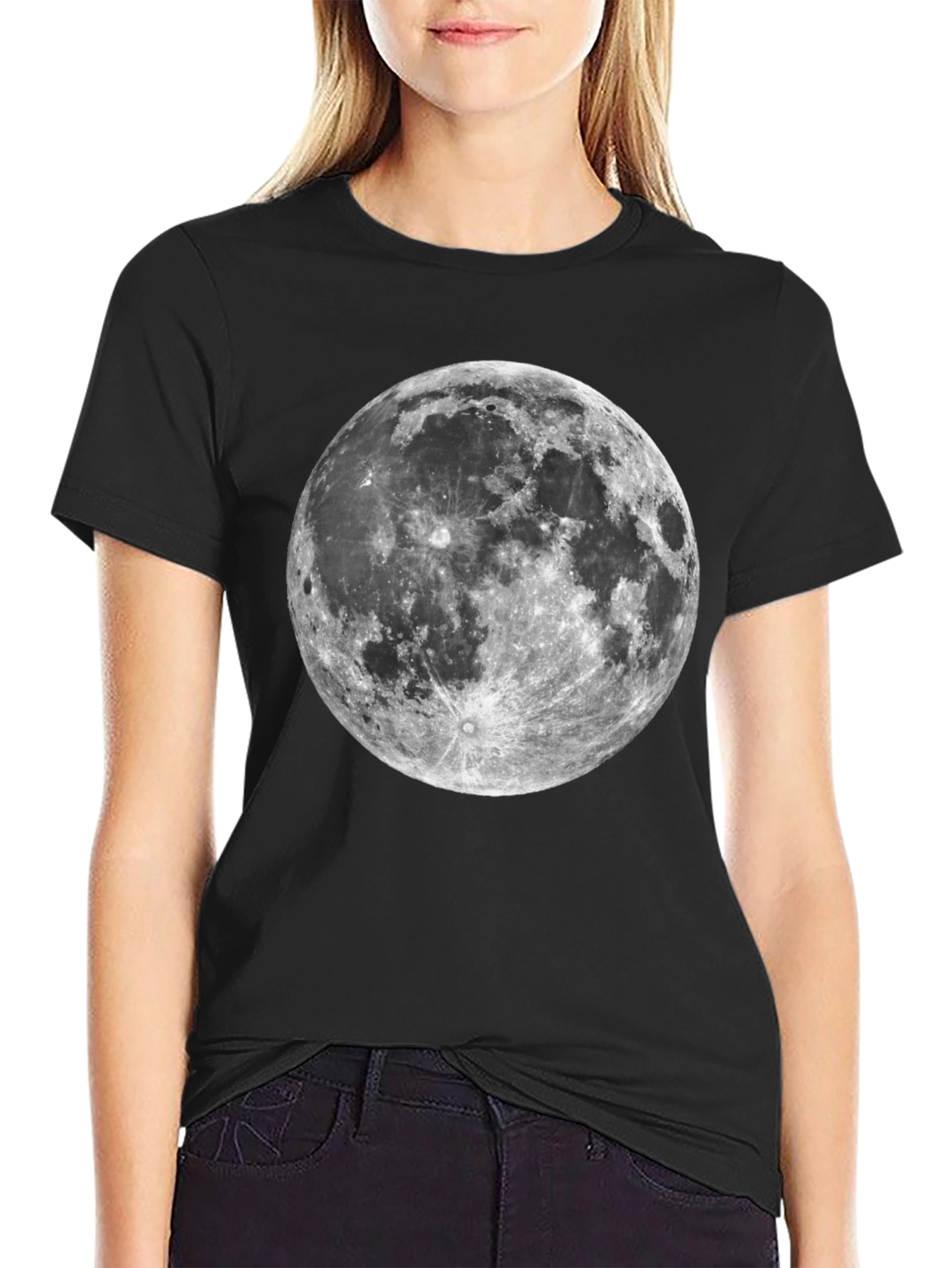 Lunar Print Tee - Black Cotton Moon Graphic T-Shirt