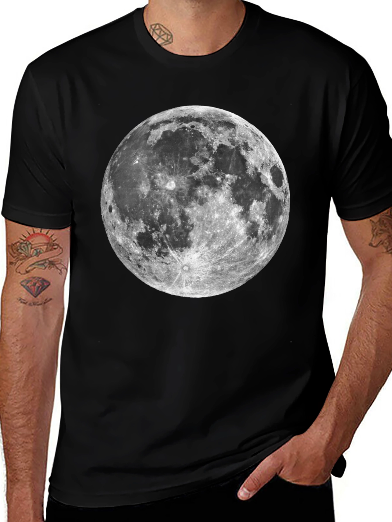 Lunar Print Tee - Black Cotton Moon Graphic T-Shirt