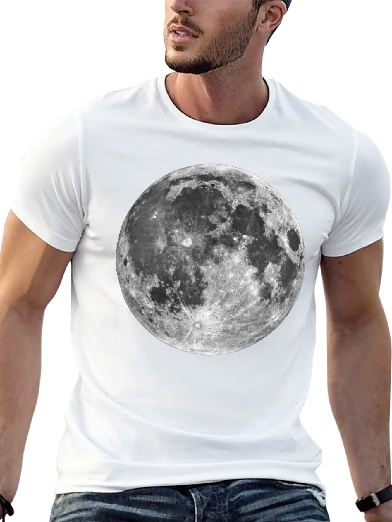 Lunar Print Tee - Black Cotton Moon Graphic T-Shirt