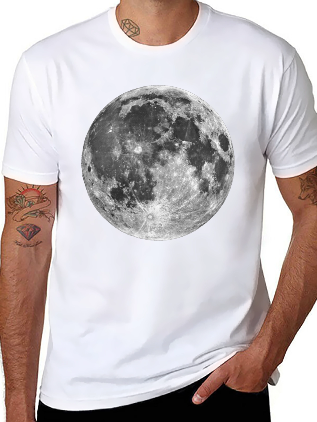 Lunar Print Tee - Black Cotton Moon Graphic T-Shirt