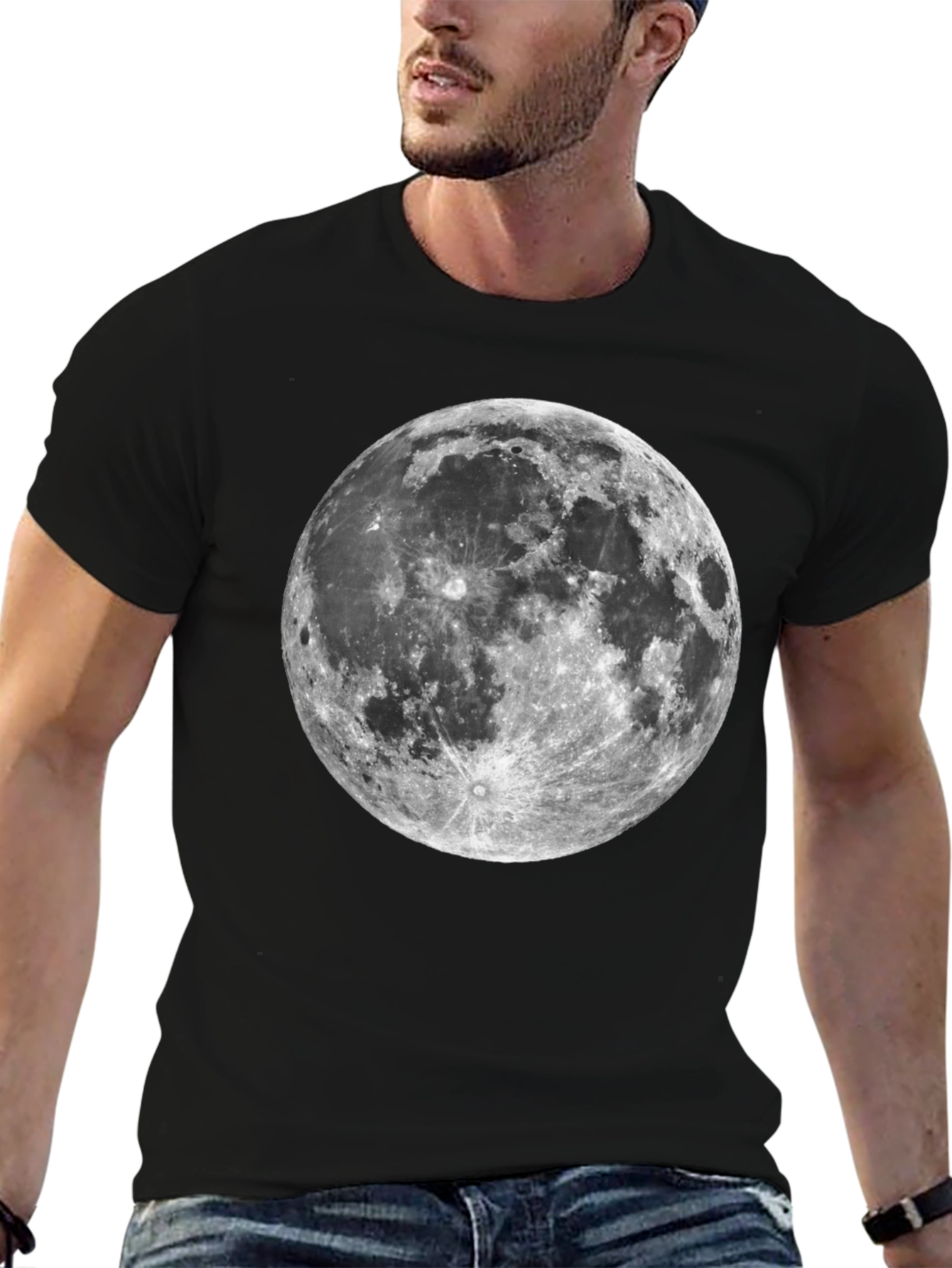 Lunar Print Tee - Black Cotton Moon Graphic T-Shirt