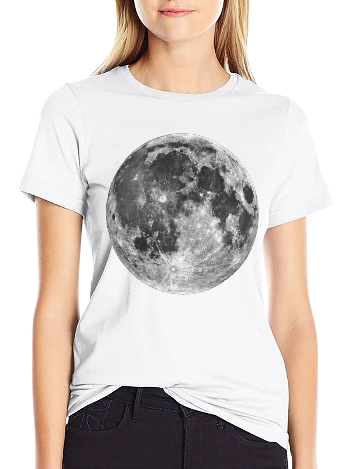 Lunar Print Tee - Black Cotton Moon Graphic T-Shirt