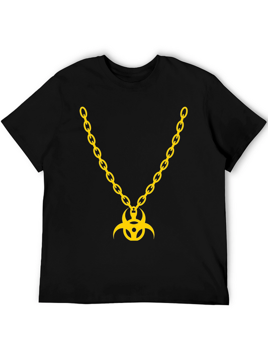 Biohazard Symbol Gold Chain Graphic T-Shirt