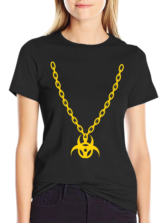 Biohazard Symbol Gold Chain Graphic T-Shirt