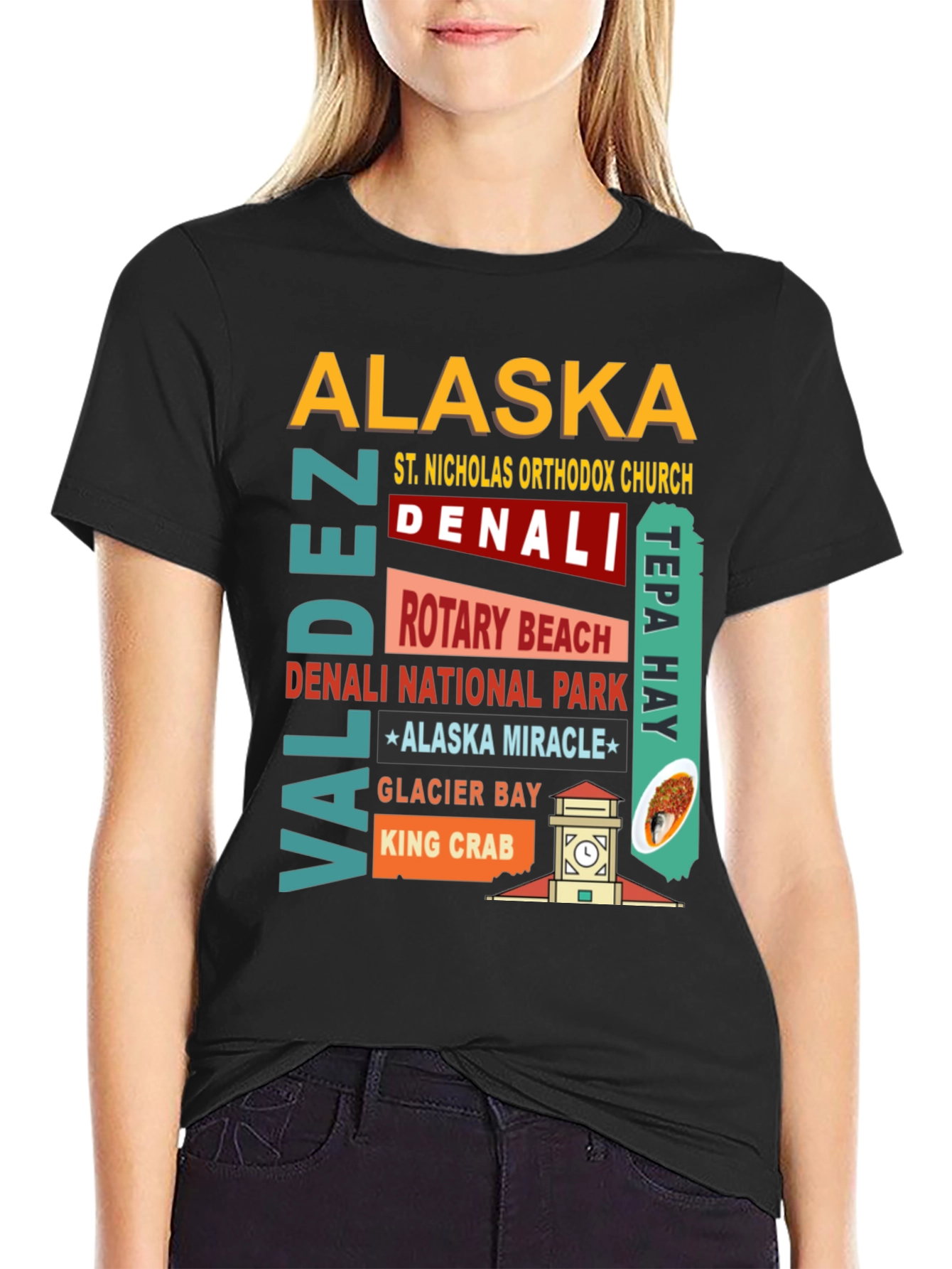 Alaska Landmarks Black T-Shirt