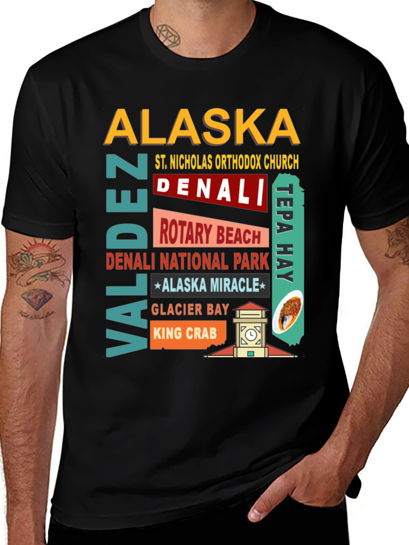 Alaska Landmarks Black T-Shirt