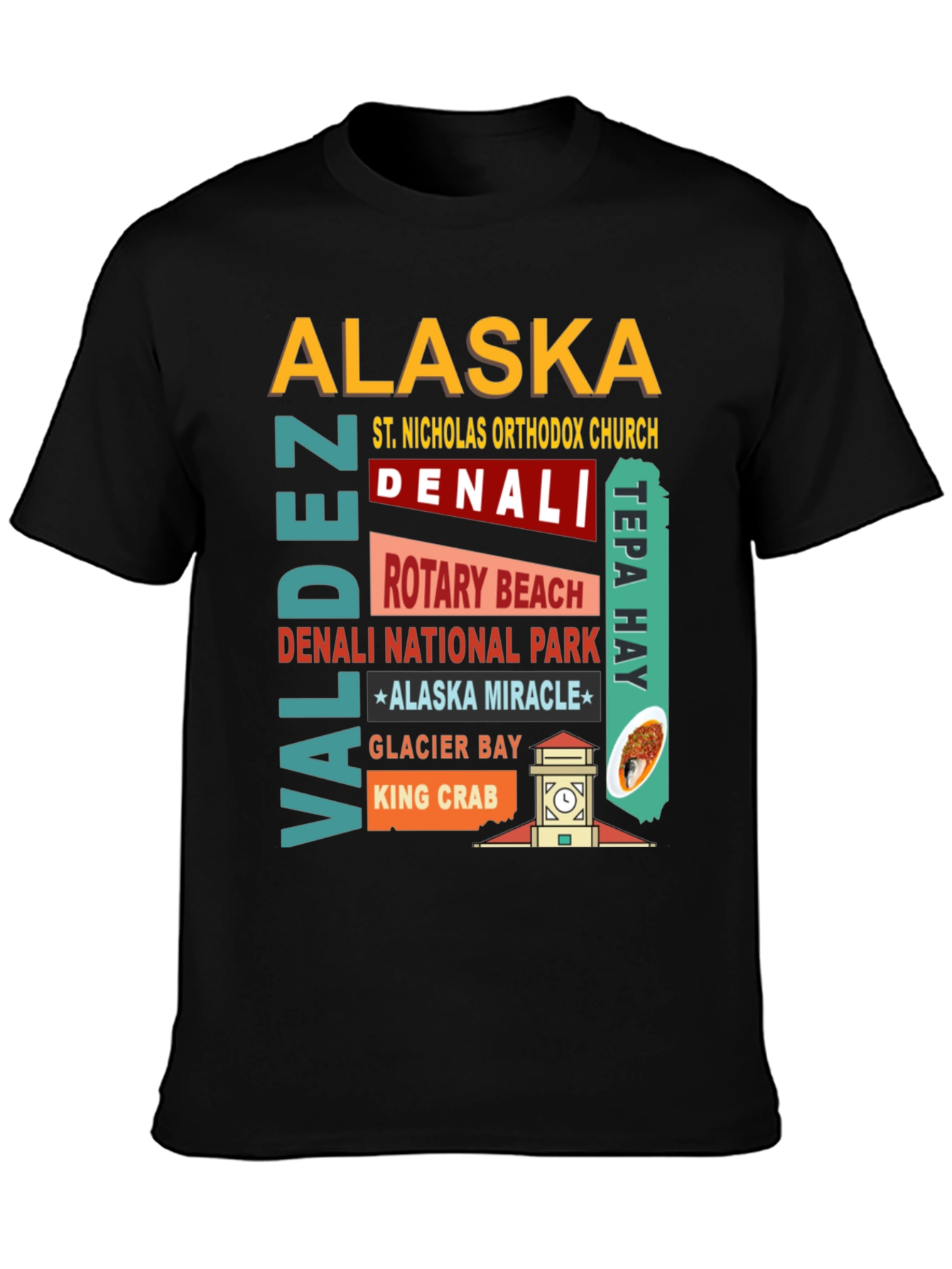 Alaska Landmarks Black T-Shirt