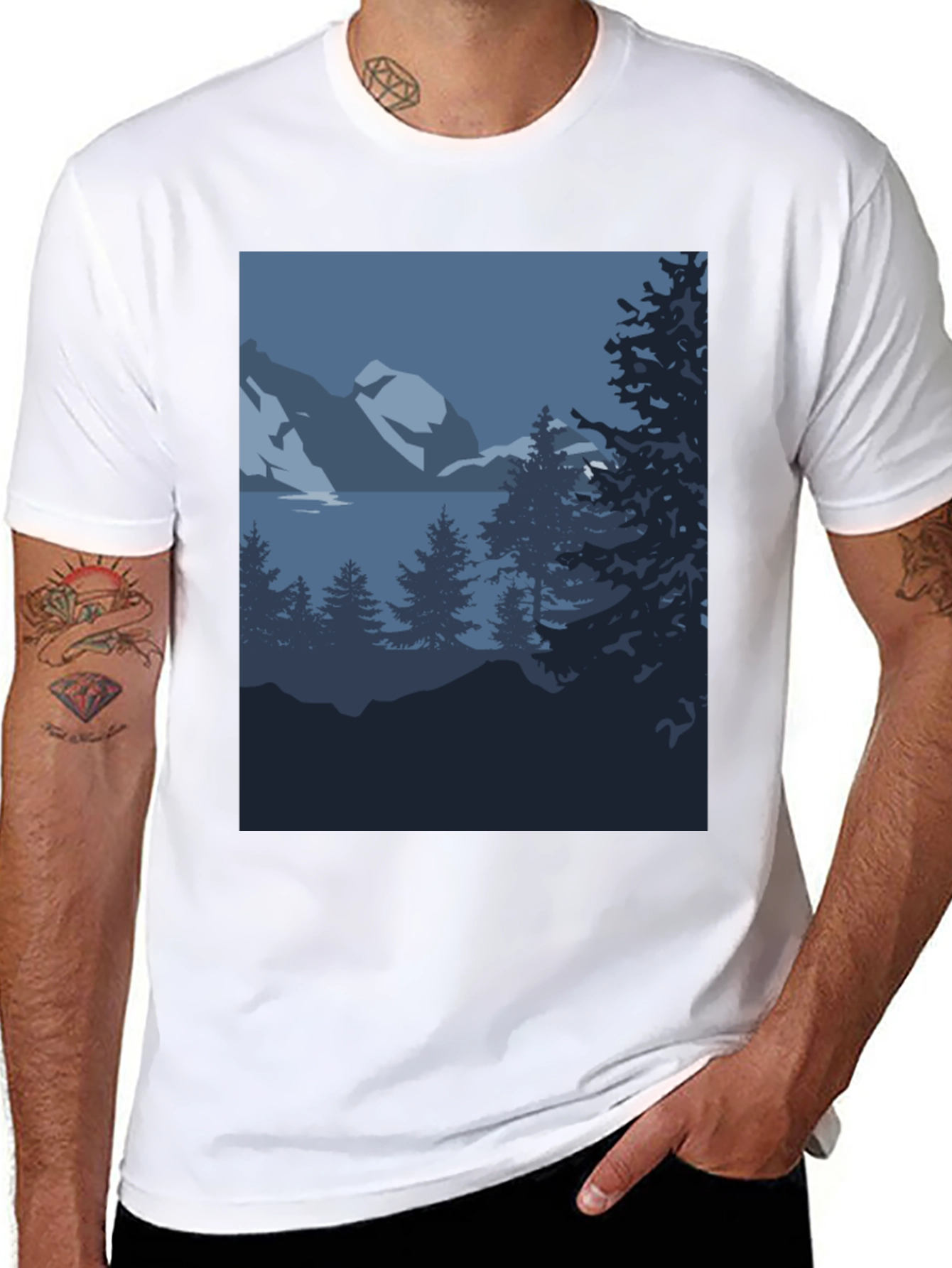 Mountain Scene Graphic Tee - Black