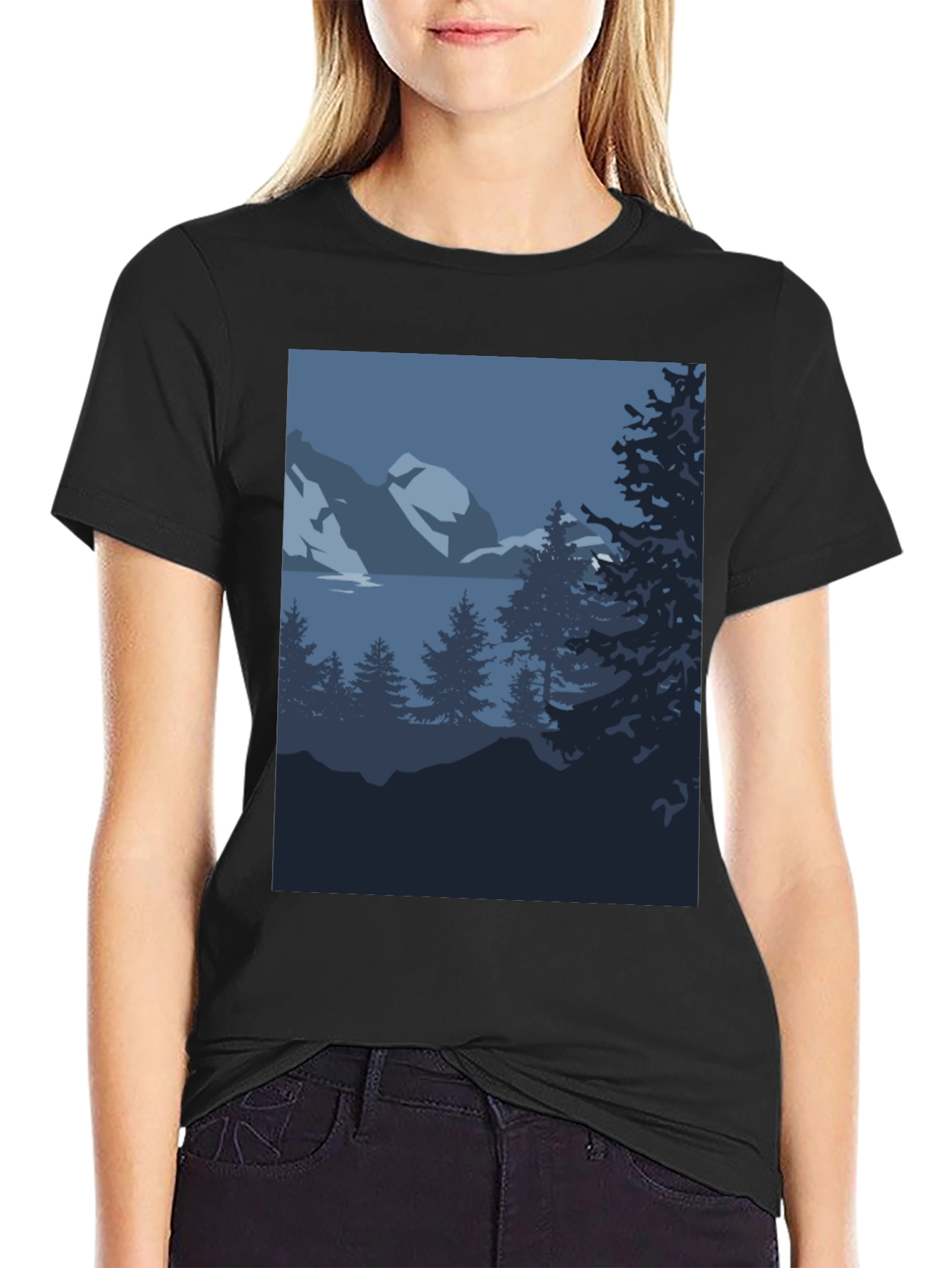 Mountain Scene Graphic Tee - Black