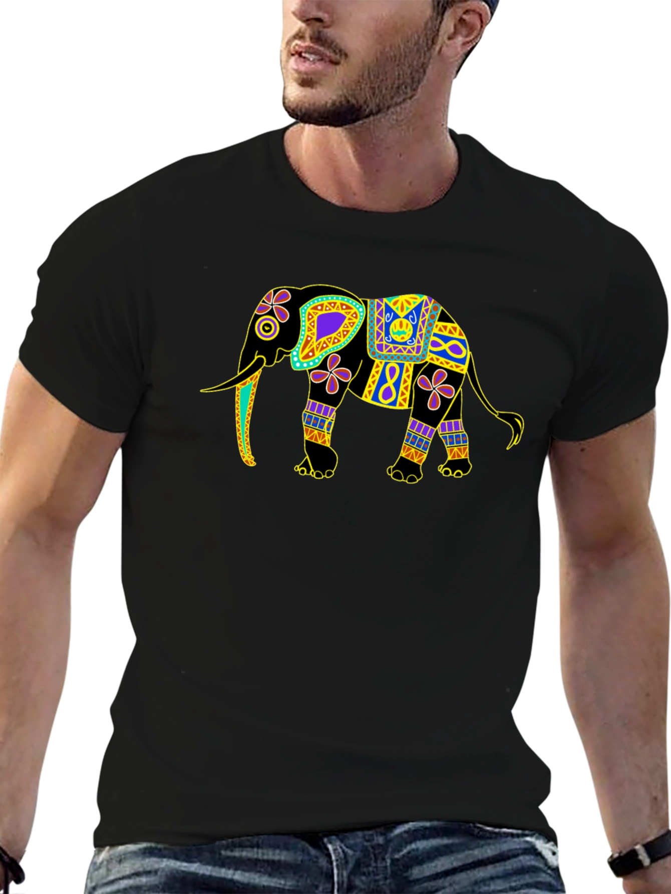 Elephant Graphic Print Black Tee