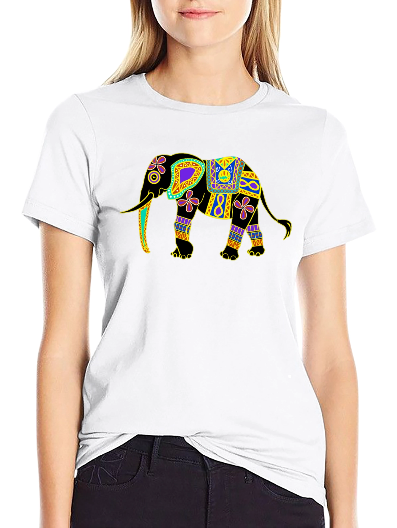 Elephant Graphic Print Black Tee