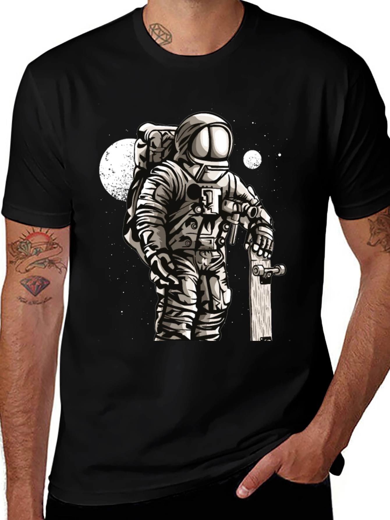 Astronaut Skateboarder Graphic Tee - Cool Space T-Shirt