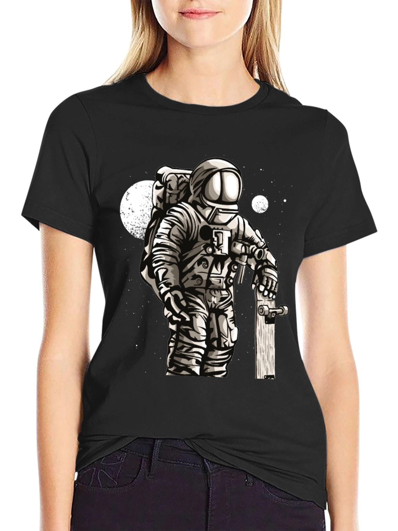 Astronaut Skateboarder Graphic Tee - Cool Space T-Shirt