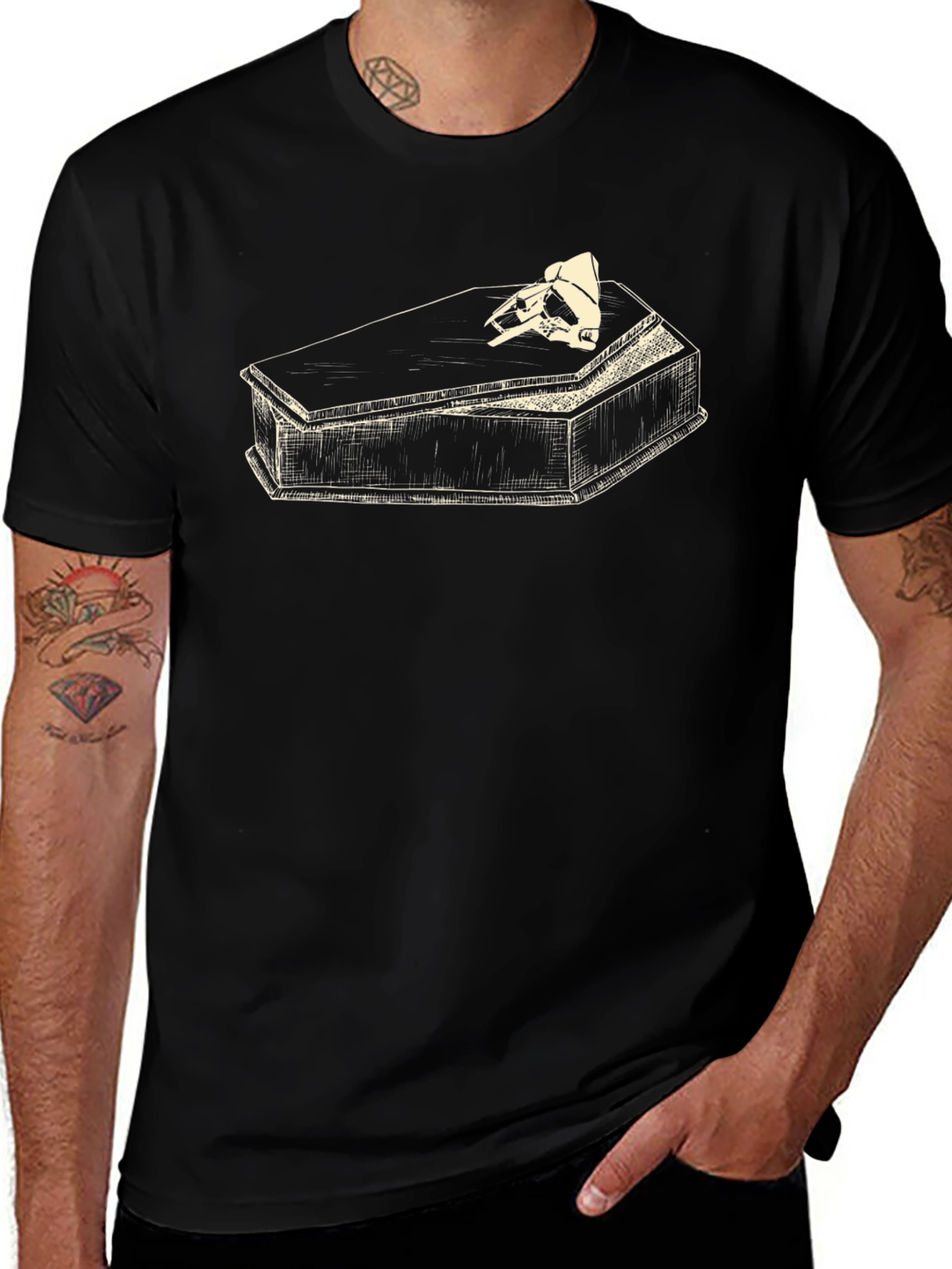 Skull Coffin Graphic T-Shirt - Black
