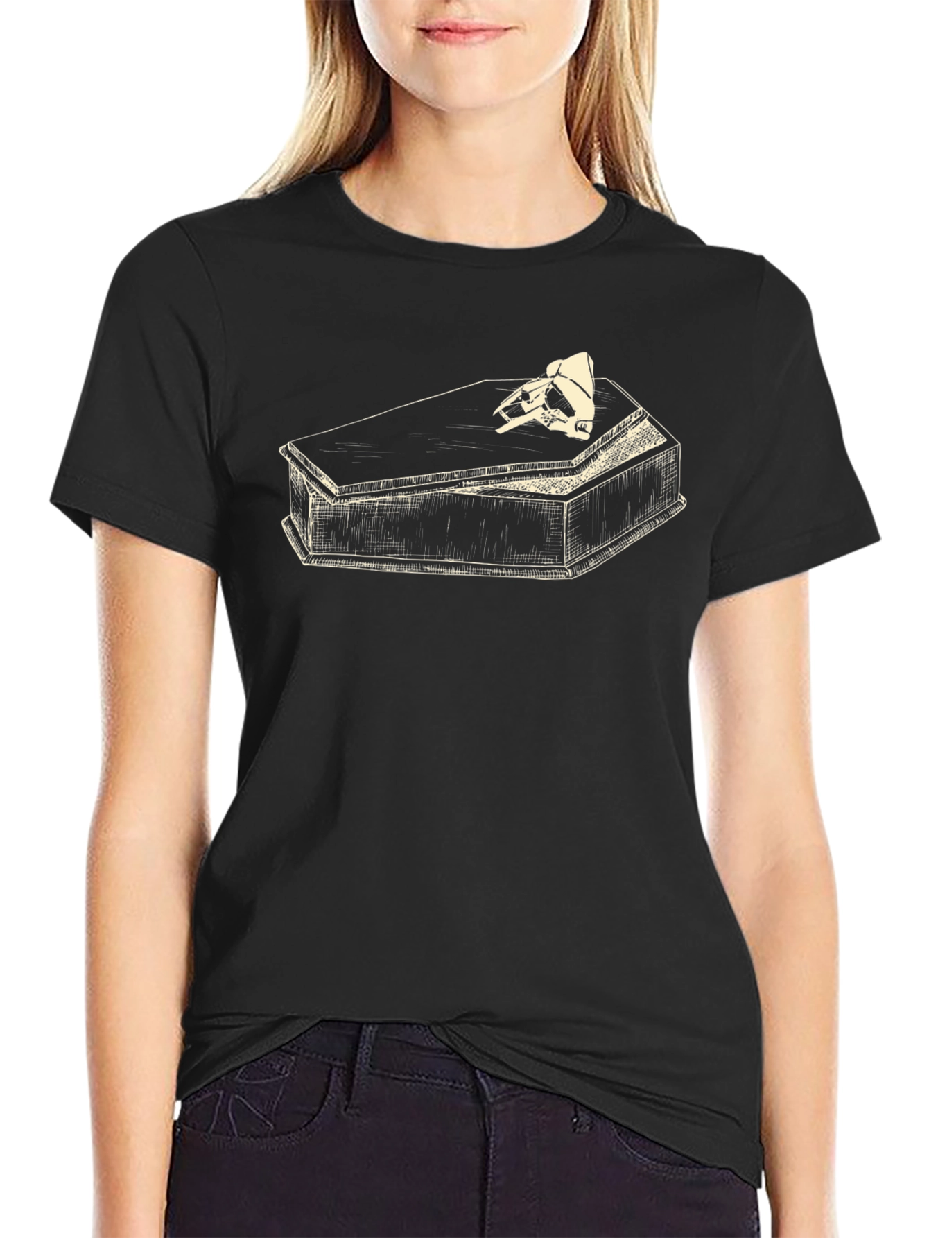 Skull Coffin Graphic T-Shirt - Black