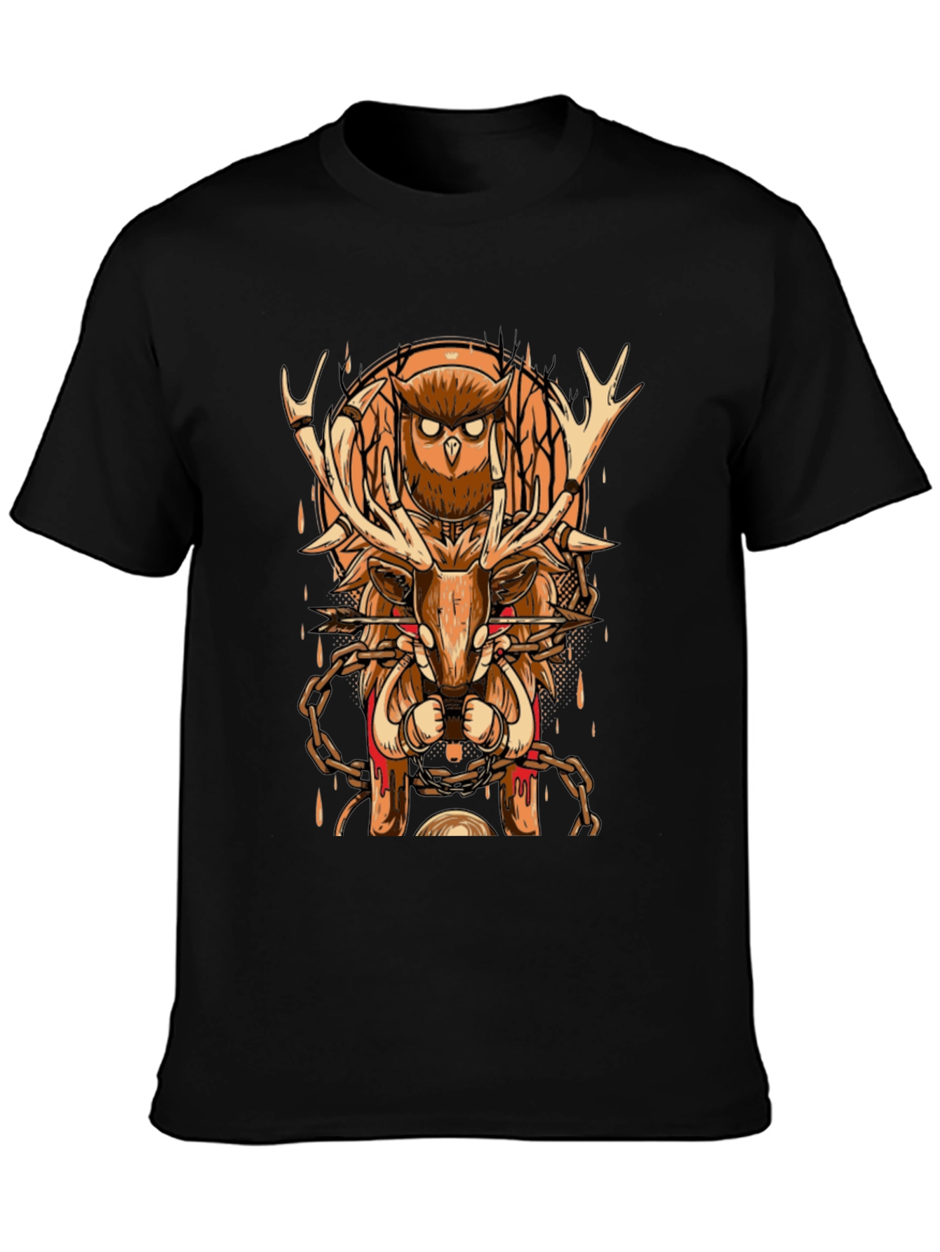 Owl & Deer Graphic Tee - Black Cotton Blend