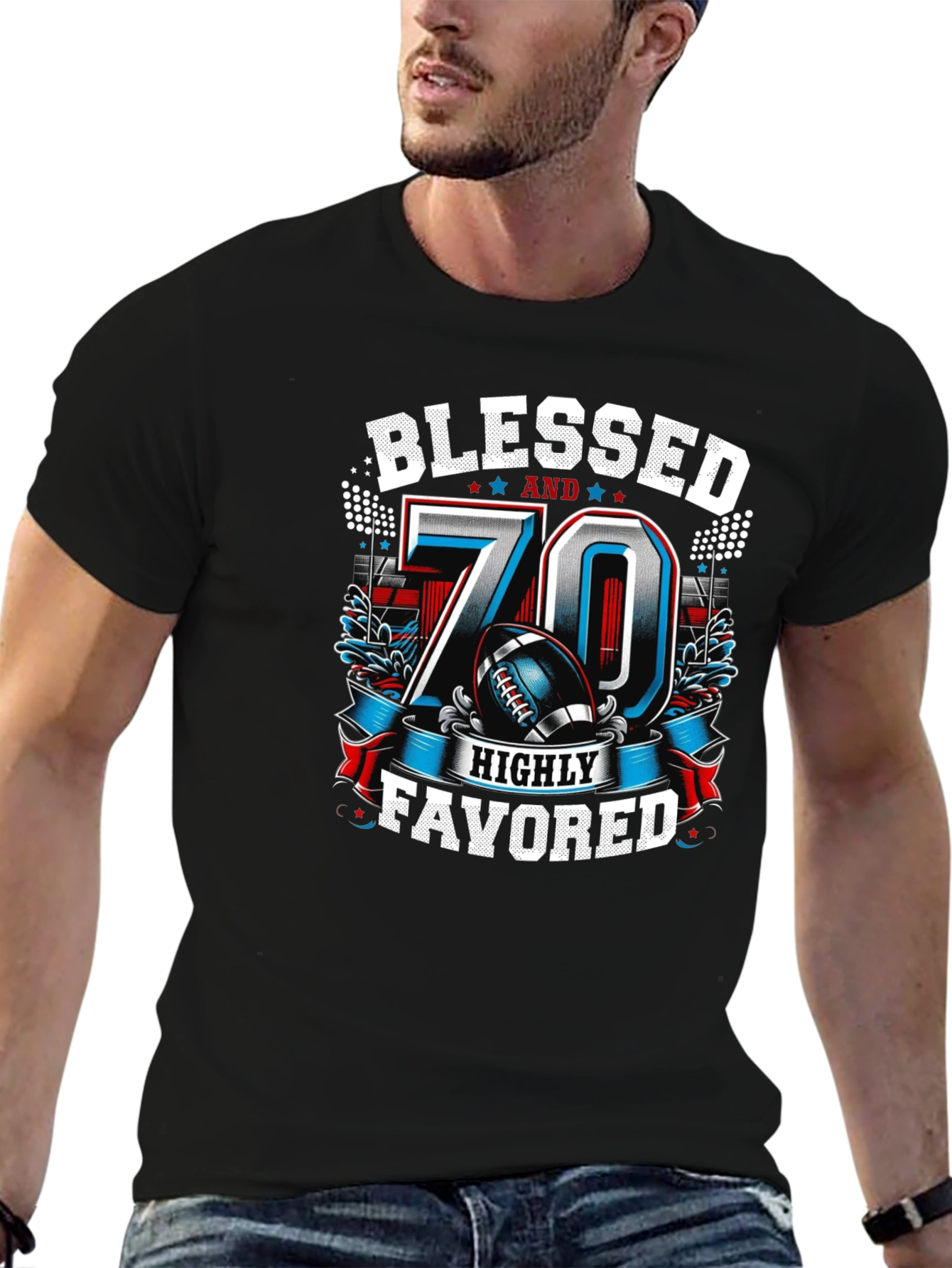 Blessed 70th Birthday Football T-Shirt