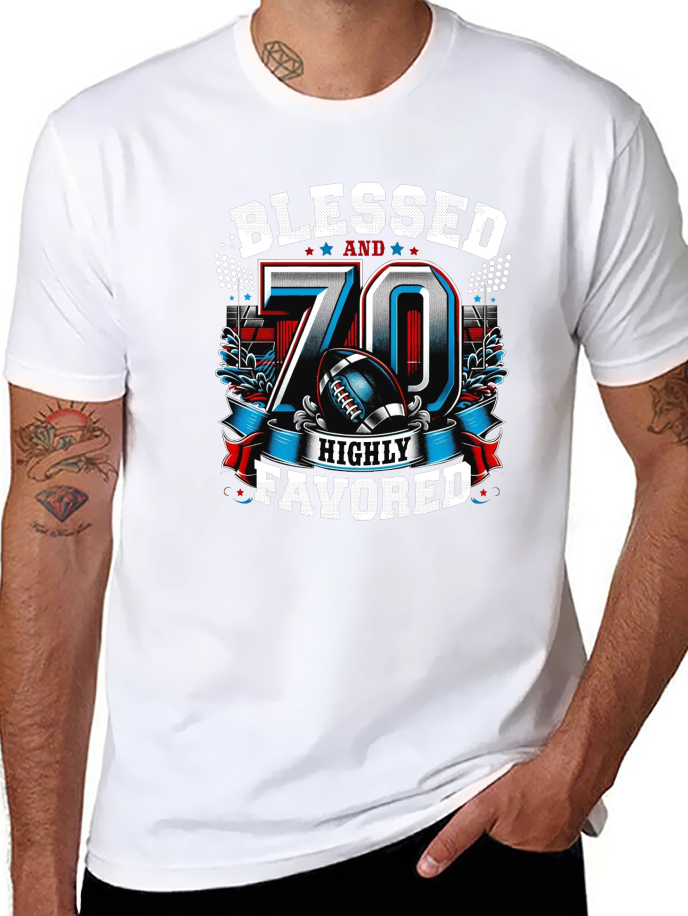 Blessed 70th Birthday Football T-Shirt