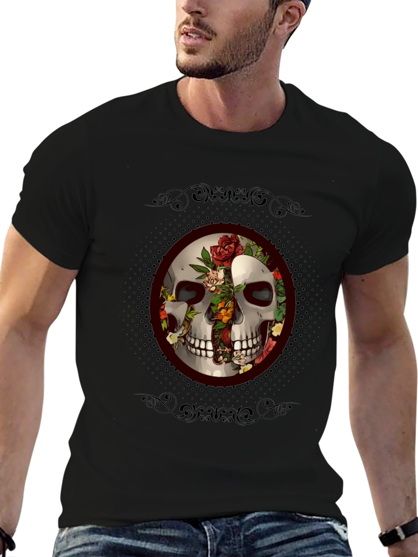 Skull & Roses Graphic Tee - Edgy Style