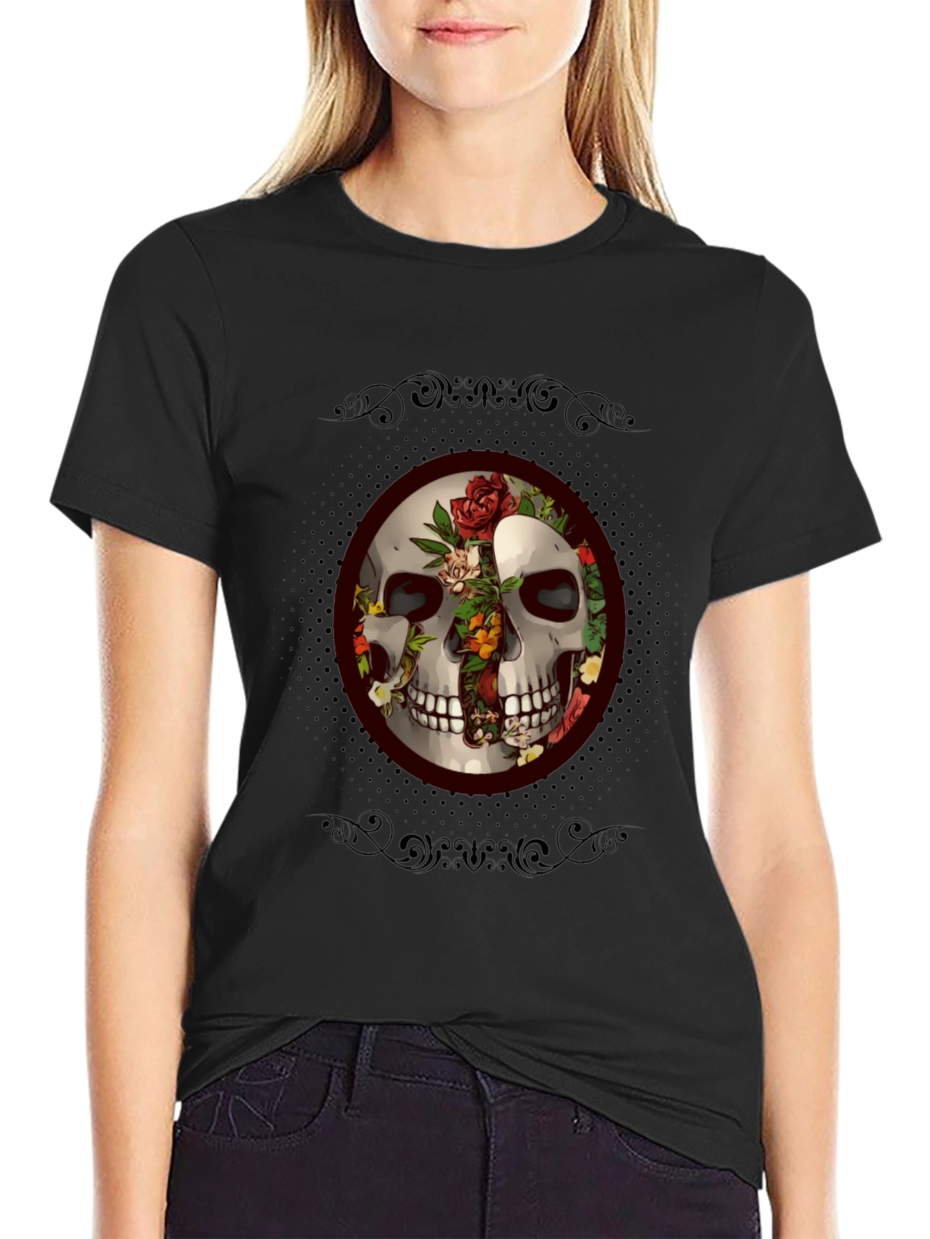 Skull & Roses Graphic Tee - Edgy Style