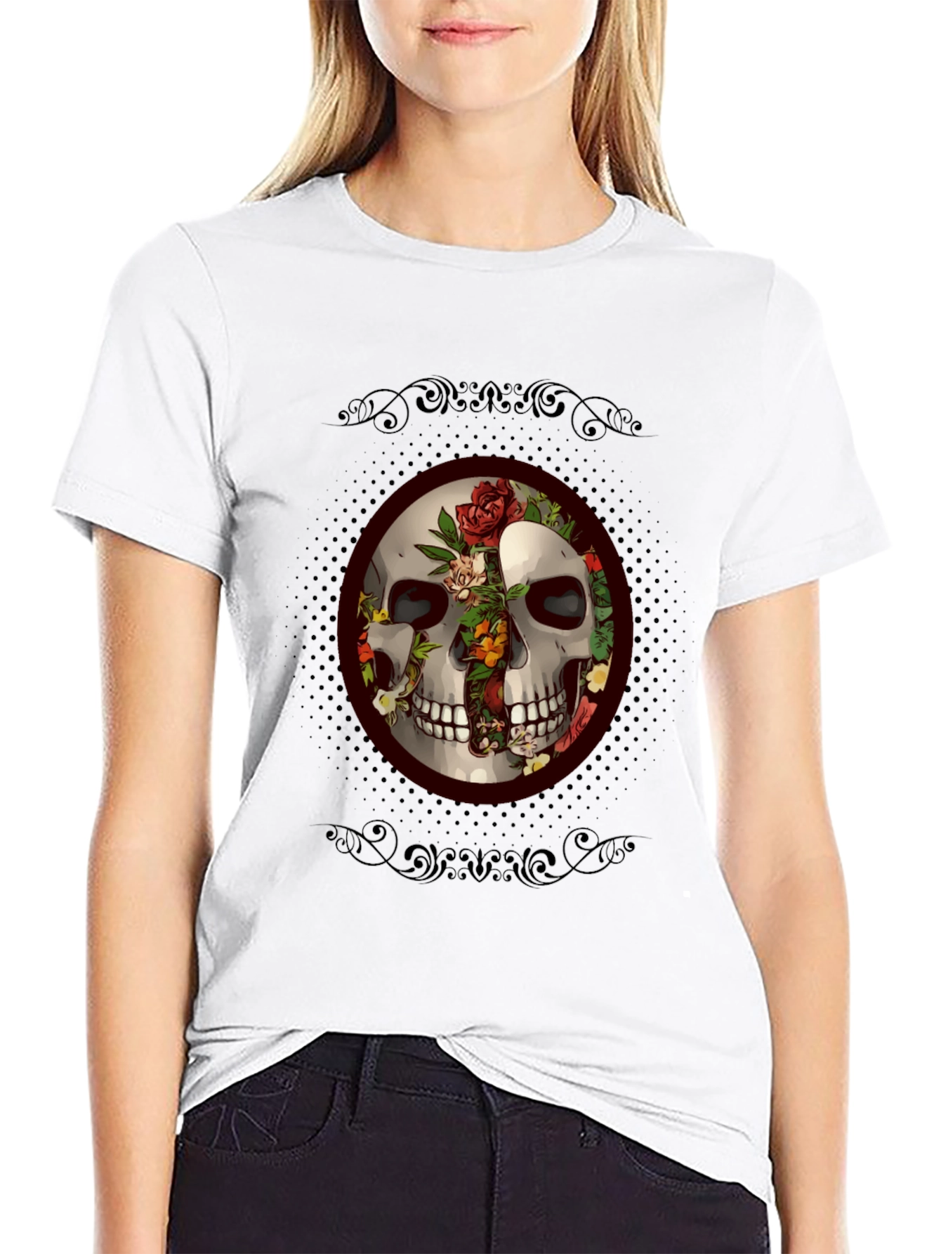 Skull & Roses Graphic Tee - Edgy Style