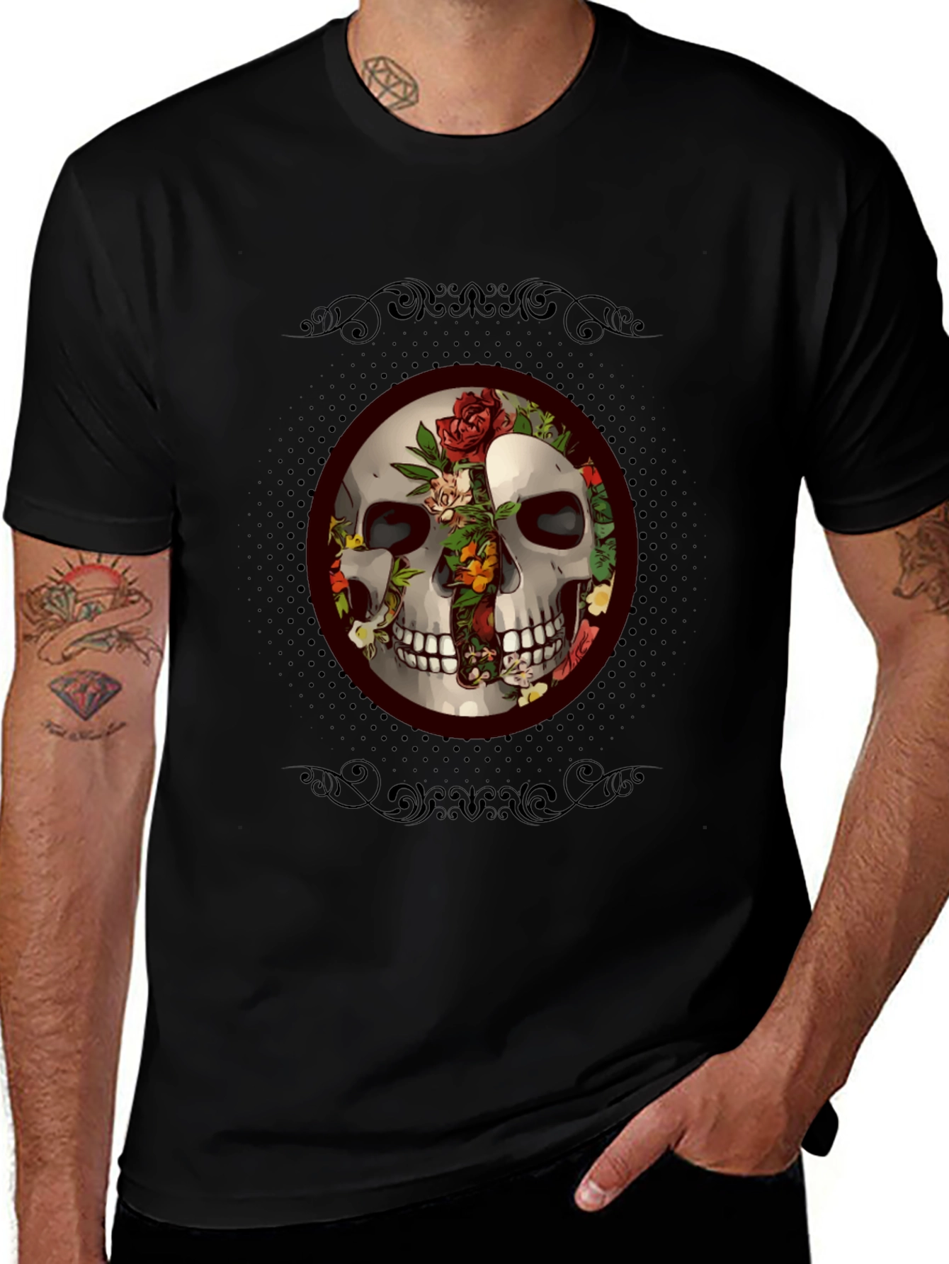 Skull & Roses Graphic Tee - Edgy Style