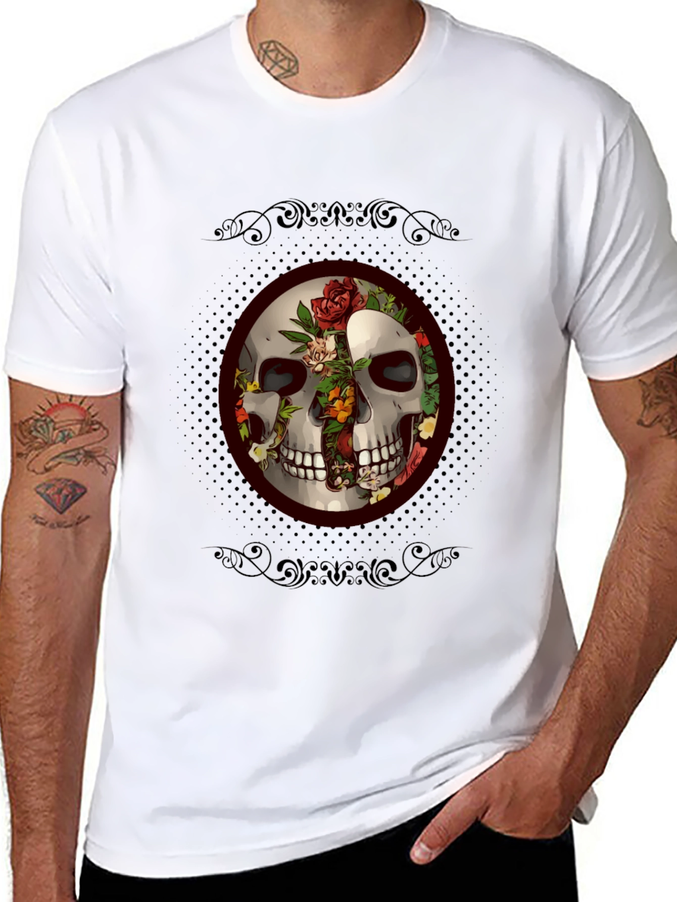 Skull & Roses Graphic Tee - Edgy Style