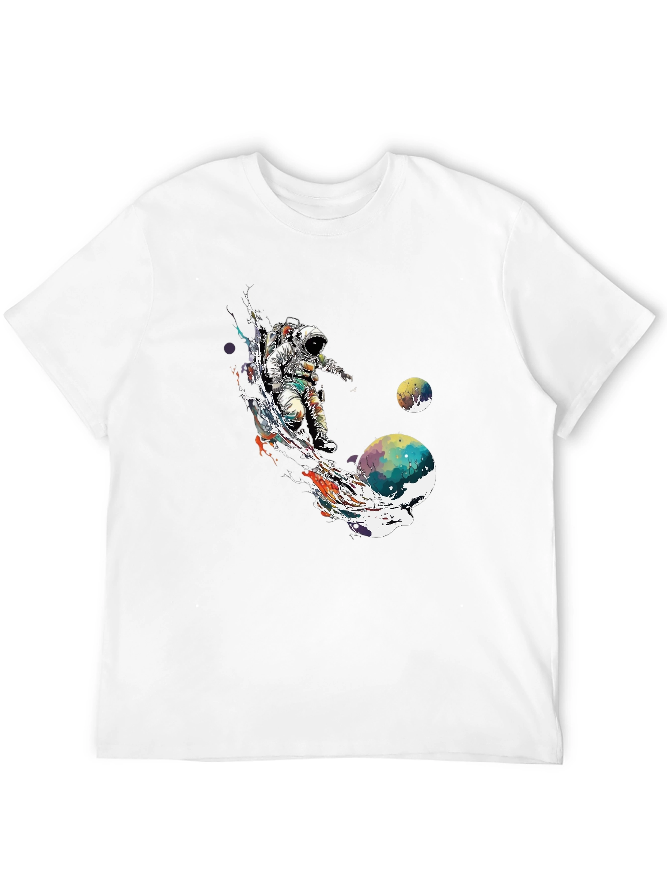 Astronaut Space Art T-Shirt - Black Crew Neck
