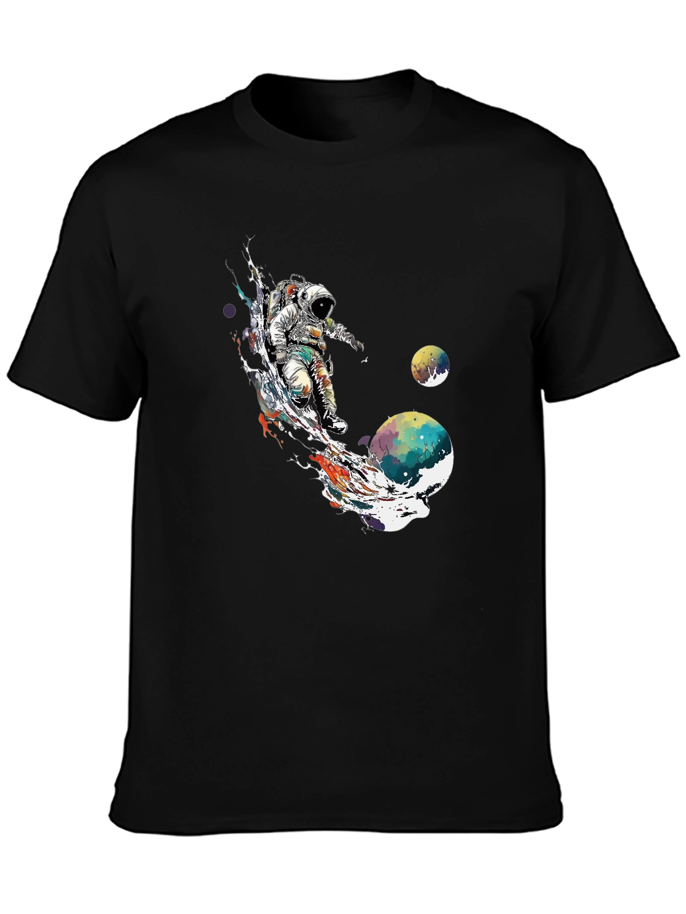 Astronaut Space Art T-Shirt - Black Crew Neck