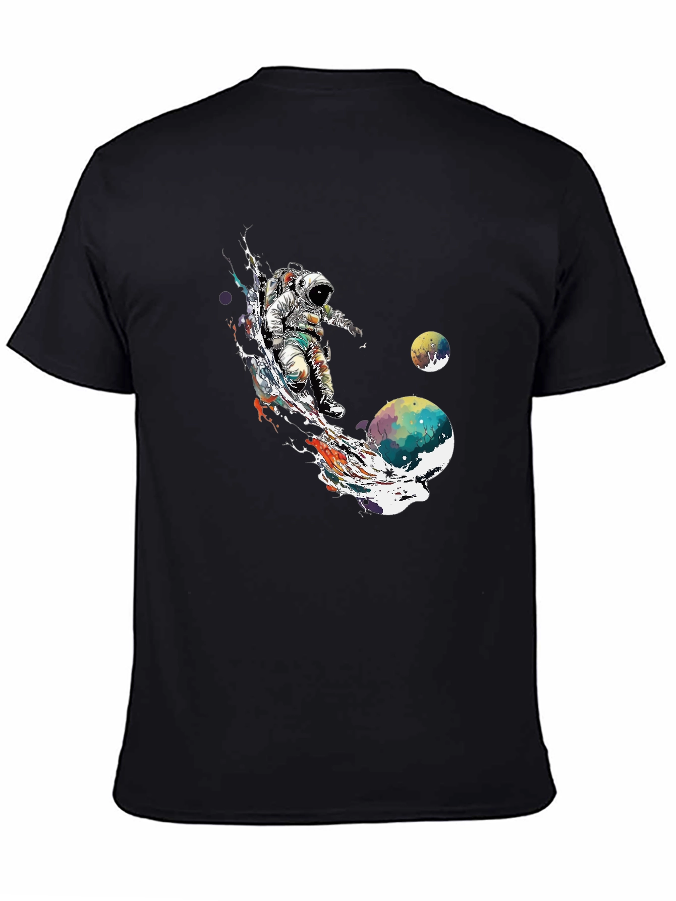 Astronaut Space Art T-Shirt - Black Crew Neck