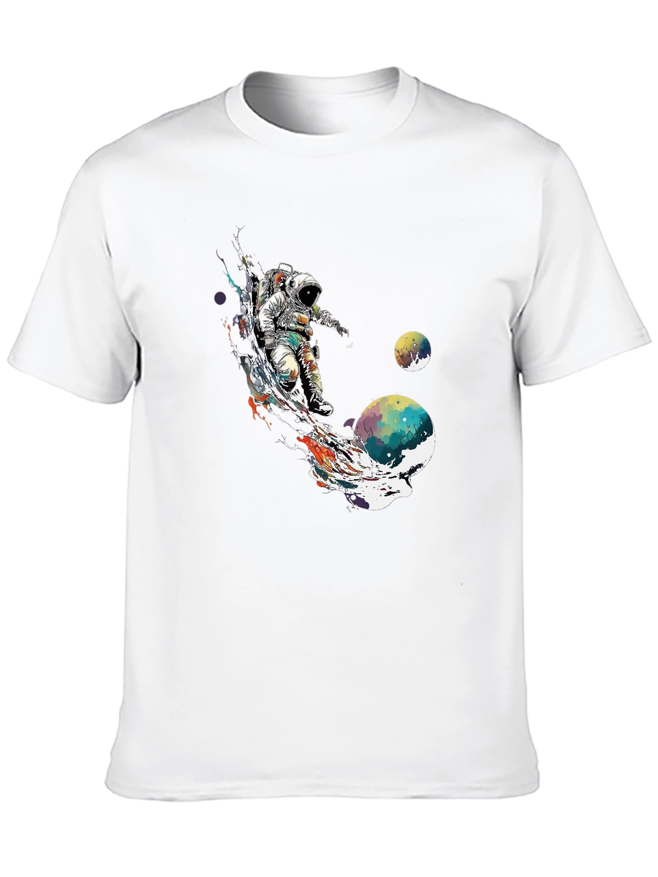 Astronaut Space Art T-Shirt - Black Crew Neck