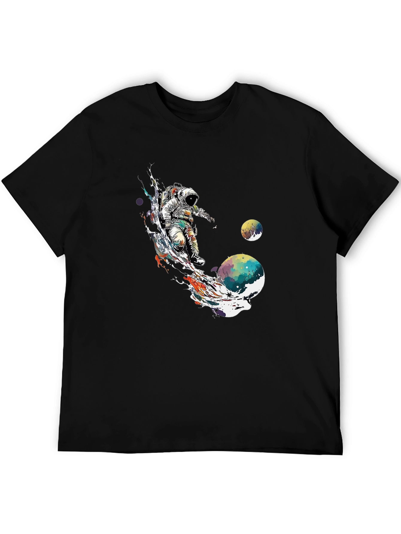 Astronaut Space Art T-Shirt - Black Crew Neck