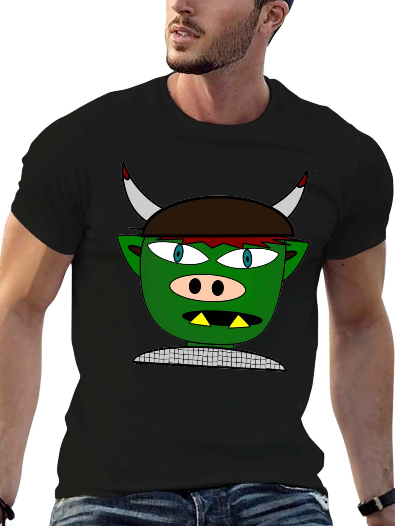 Cartoon Troll Graphic Tee - Black Cotton T-Shirt