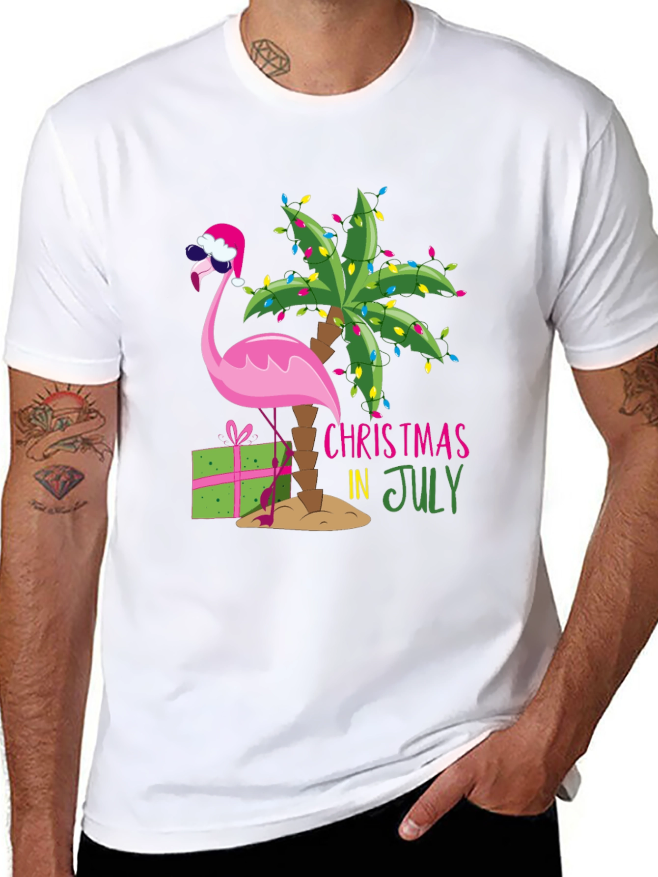 Christmas in July Flamingo T-Shirt