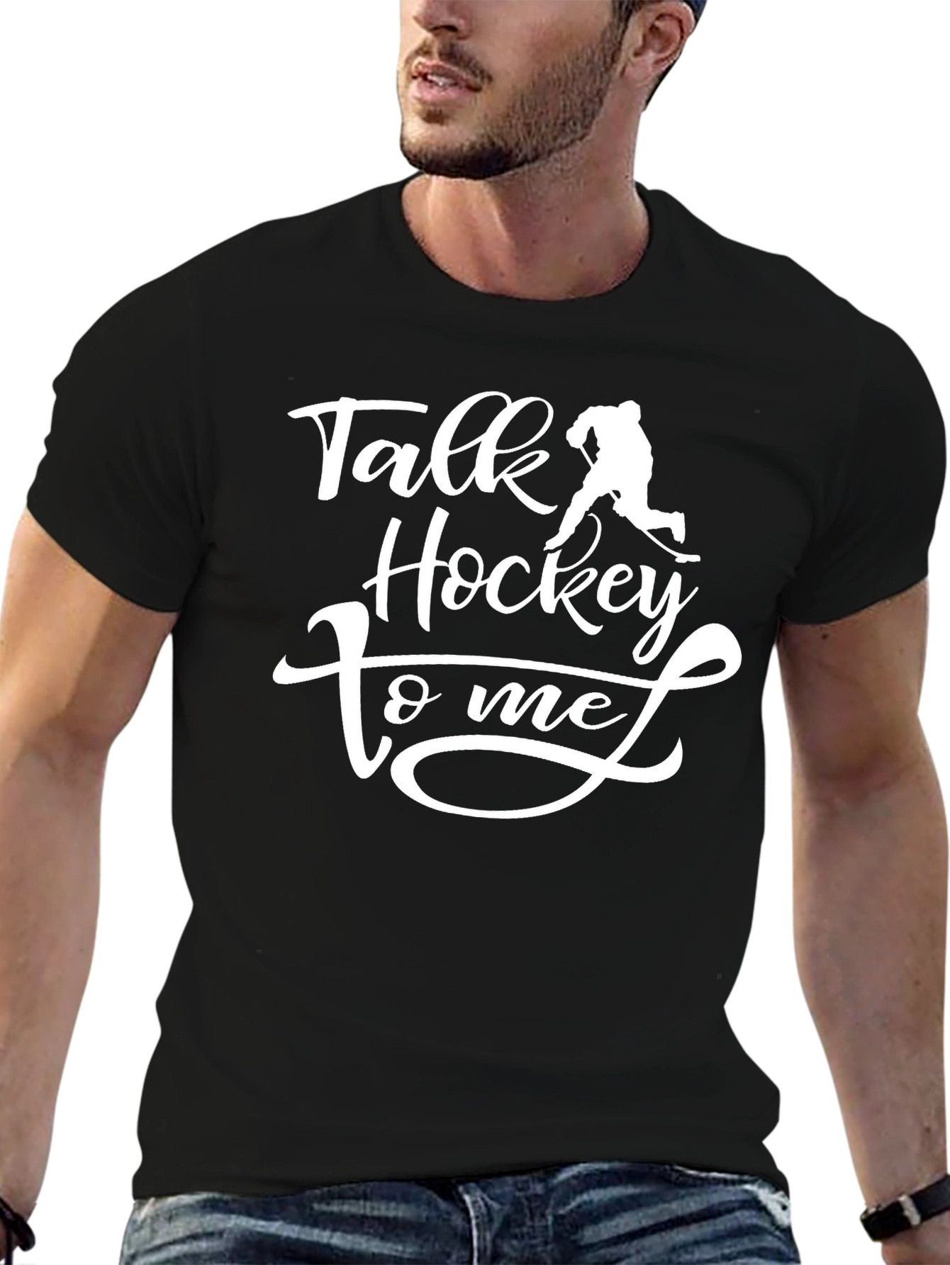 Talk Hockey To Me Black Graphic T-Shirt