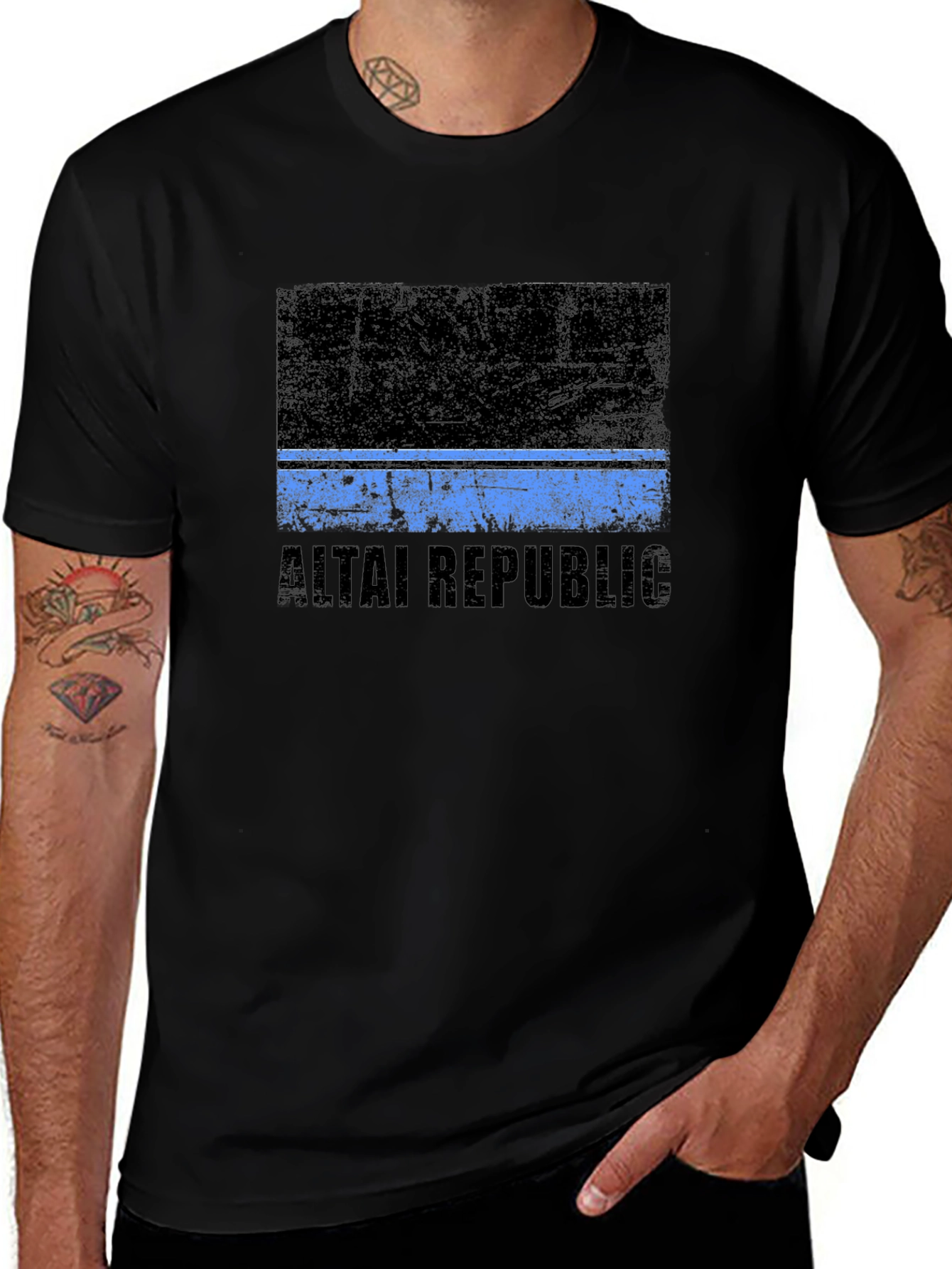 Altai Republic Flag Graphic Black T-Shirt