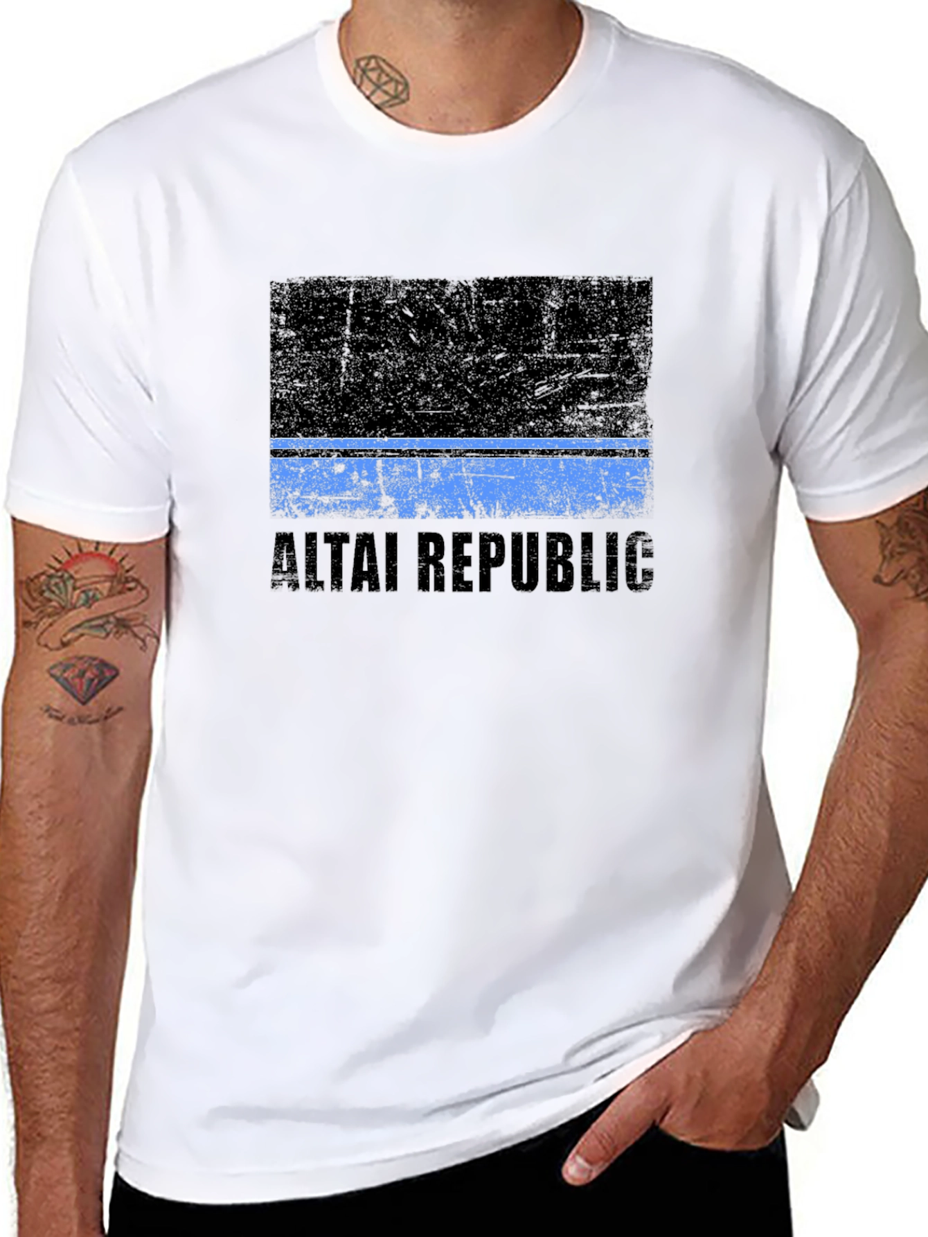 Altai Republic Flag Graphic Black T-Shirt