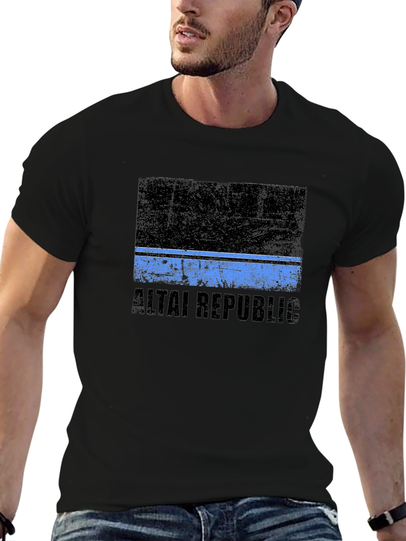 Altai Republic Flag Graphic Black T-Shirt