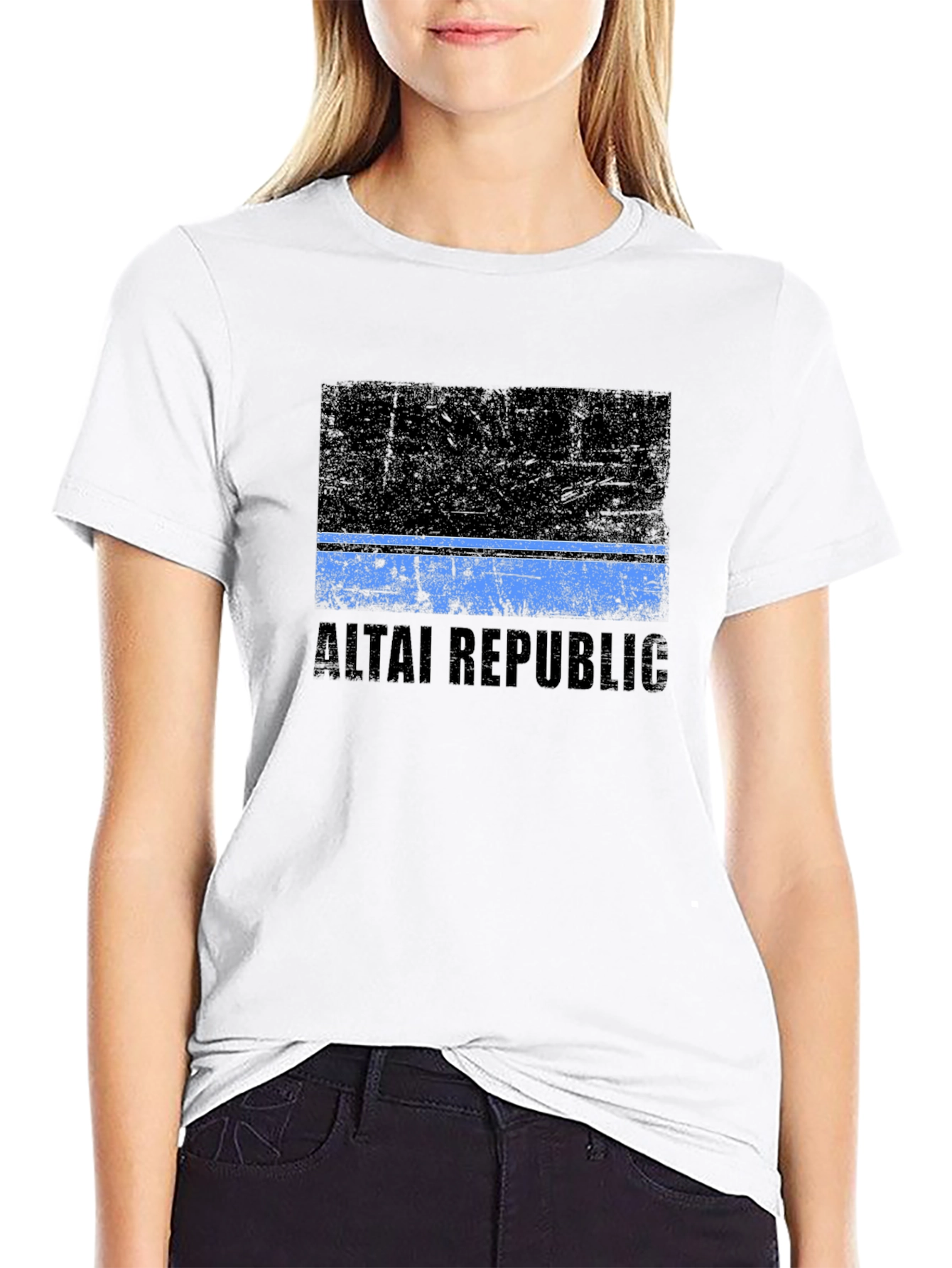 Altai Republic Flag Graphic Black T-Shirt