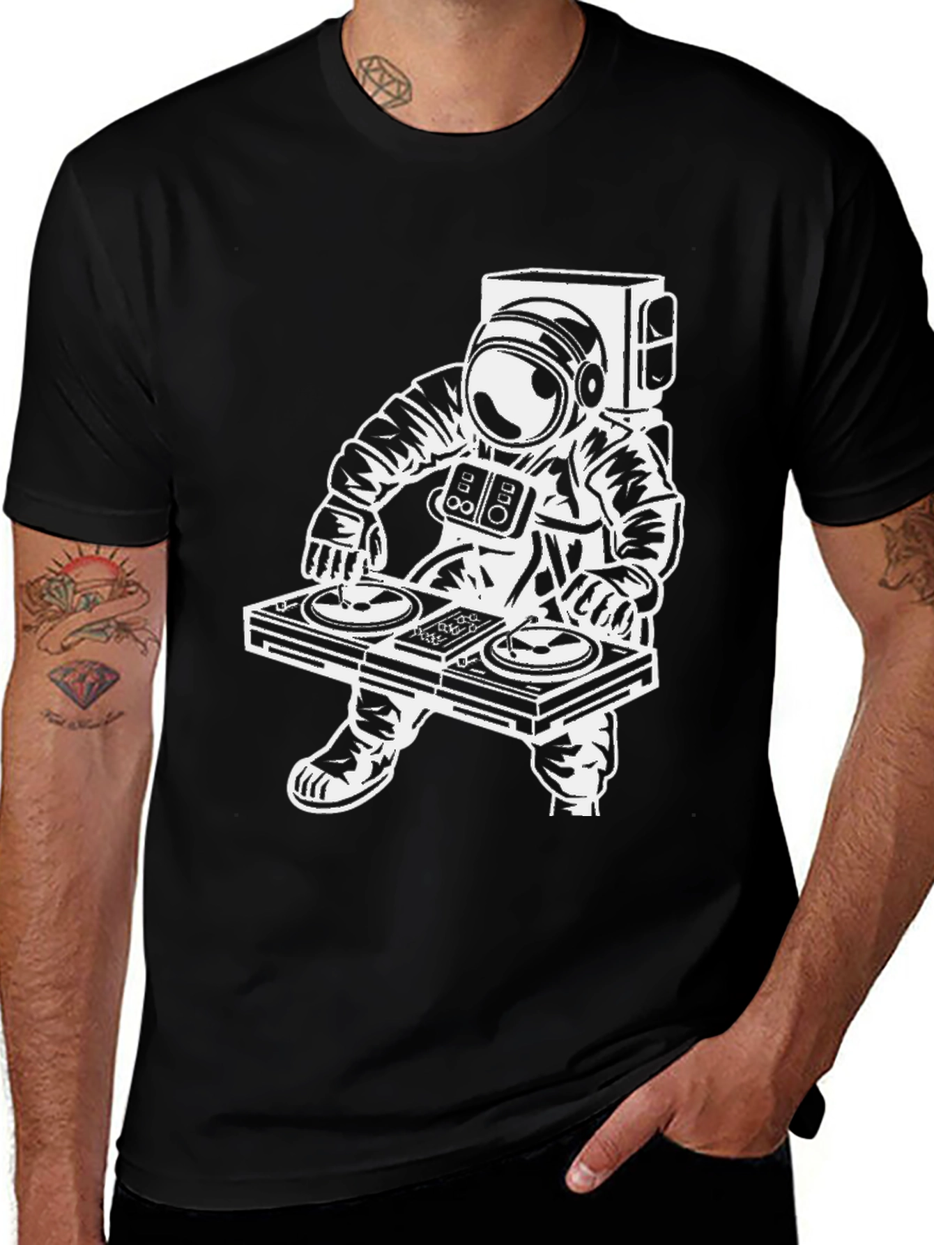 Astronaut DJ Graphic Tee - Black Cotton T-Shirt