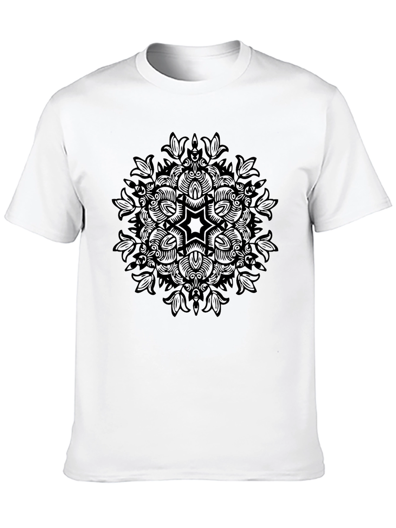 Mens Black Mandala Print Crew Neck T-Shirt