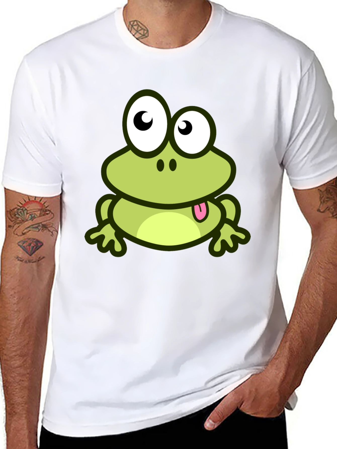 Cute Frog Cartoon Graphic T-Shirt - Black
