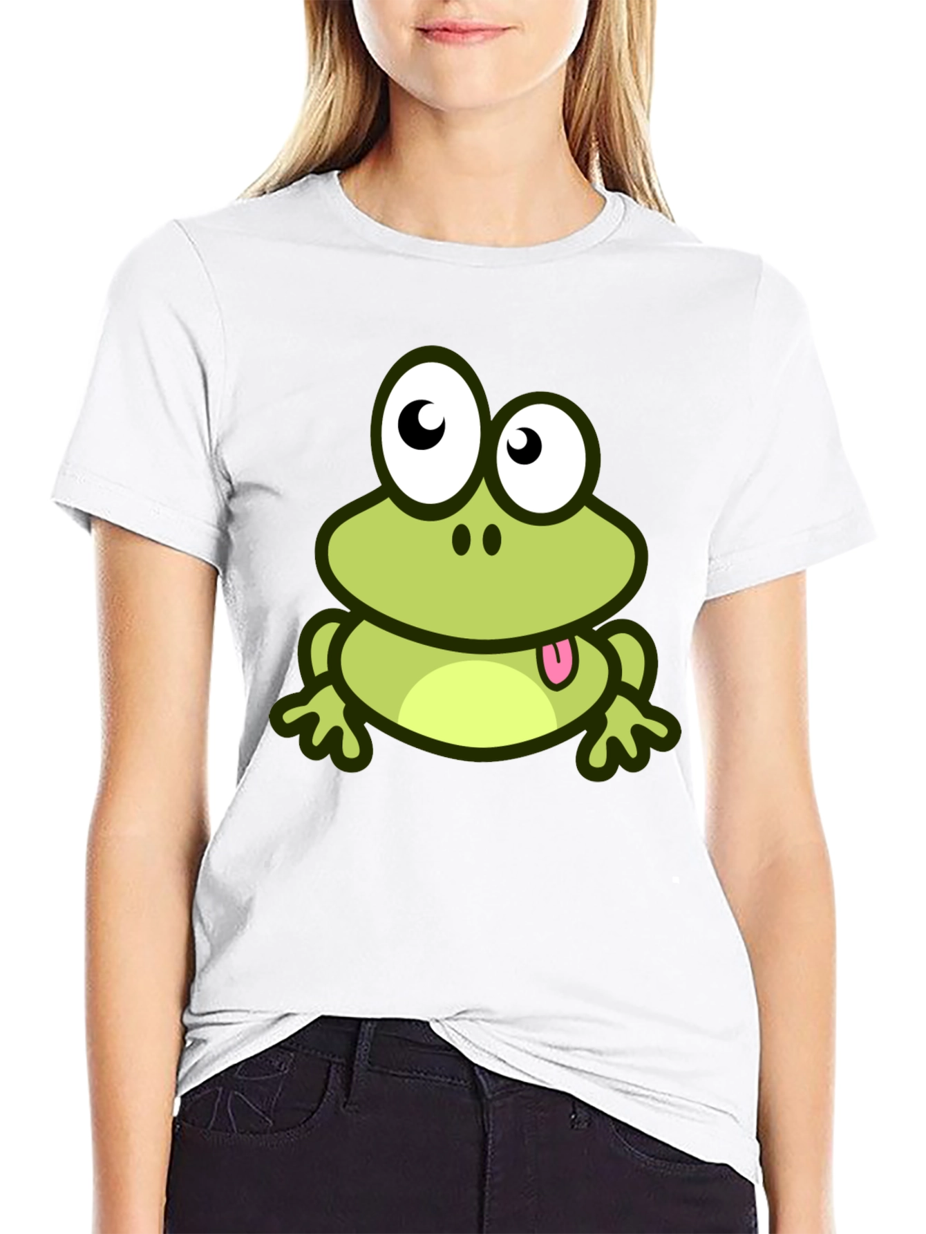 Cute Frog Cartoon Graphic T-Shirt - Black