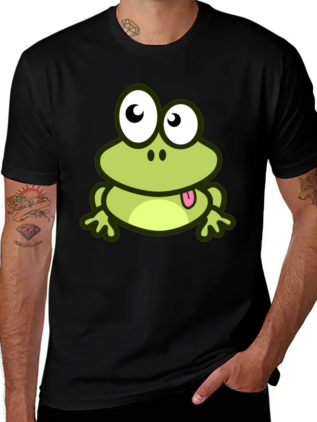 Cute Frog Cartoon Graphic T-Shirt - Black