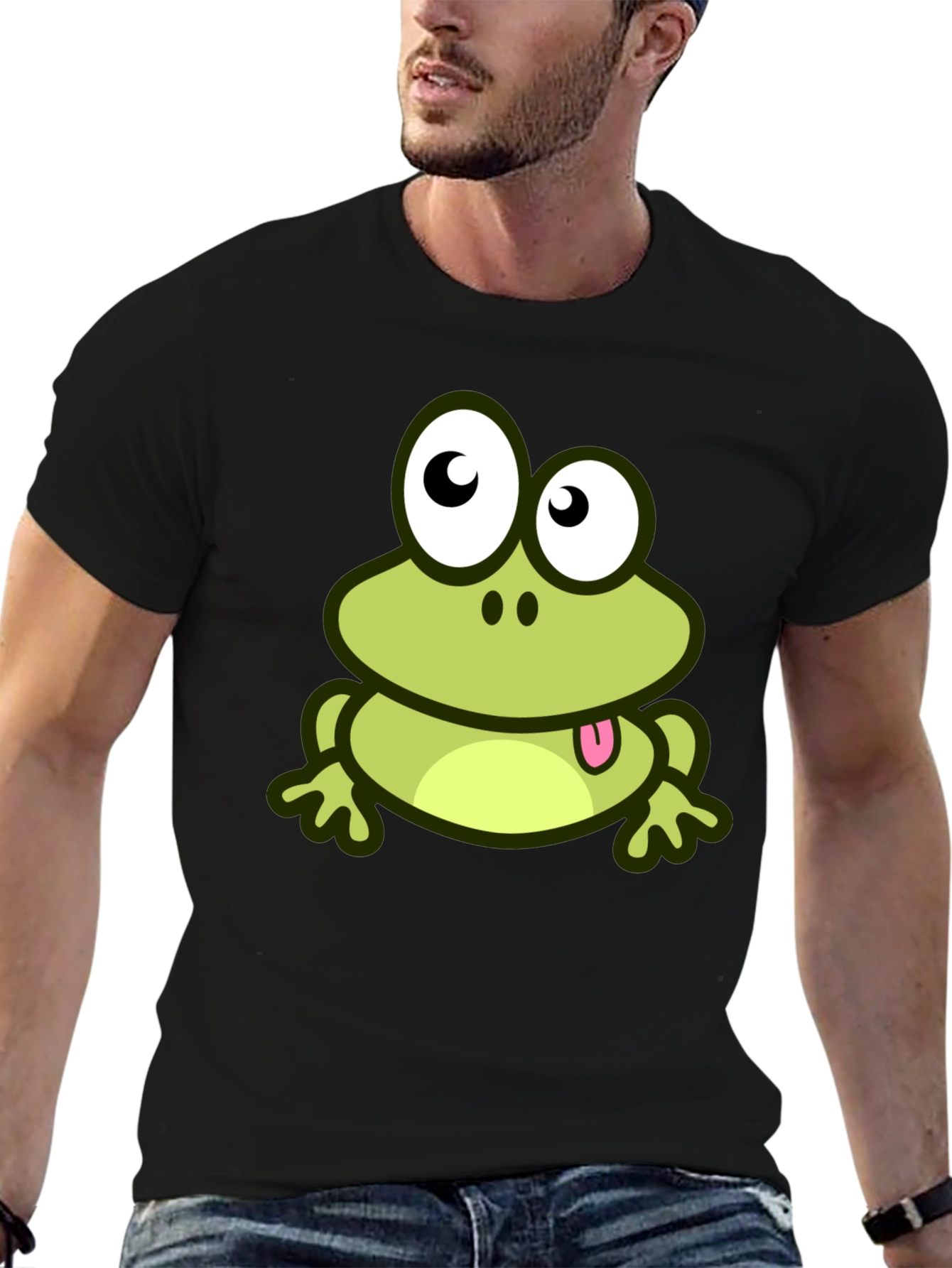 Cute Frog Cartoon Graphic T-Shirt - Black