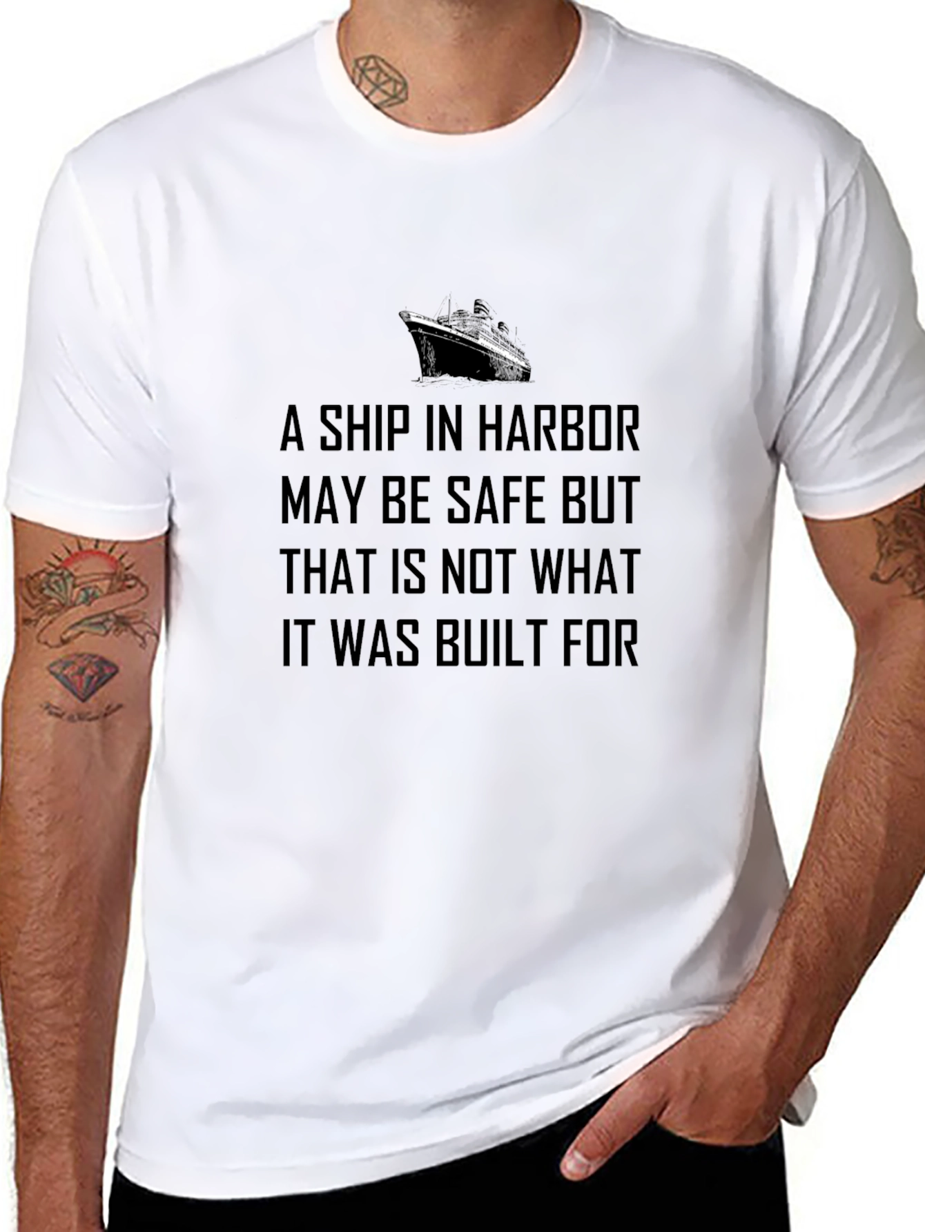 Motivational Ship Harbor T-Shirt - Bold Statement Tee